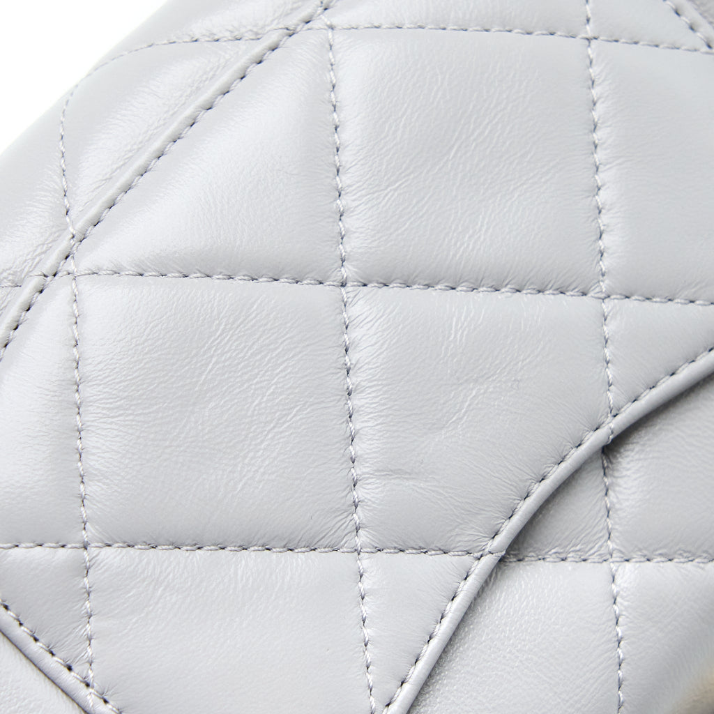 CHANEL QUILTED MINI FLAP BAG LAMBSKIN LIGHT GREY GHW (MICROCHIP)