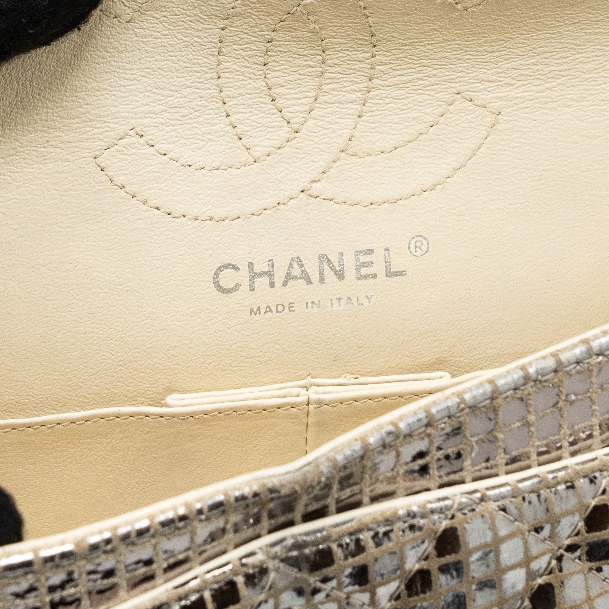 CHANEL MINI 2.55 REISSUE FLAP BAG CALFSKIN BEIGE / SILVER SHW