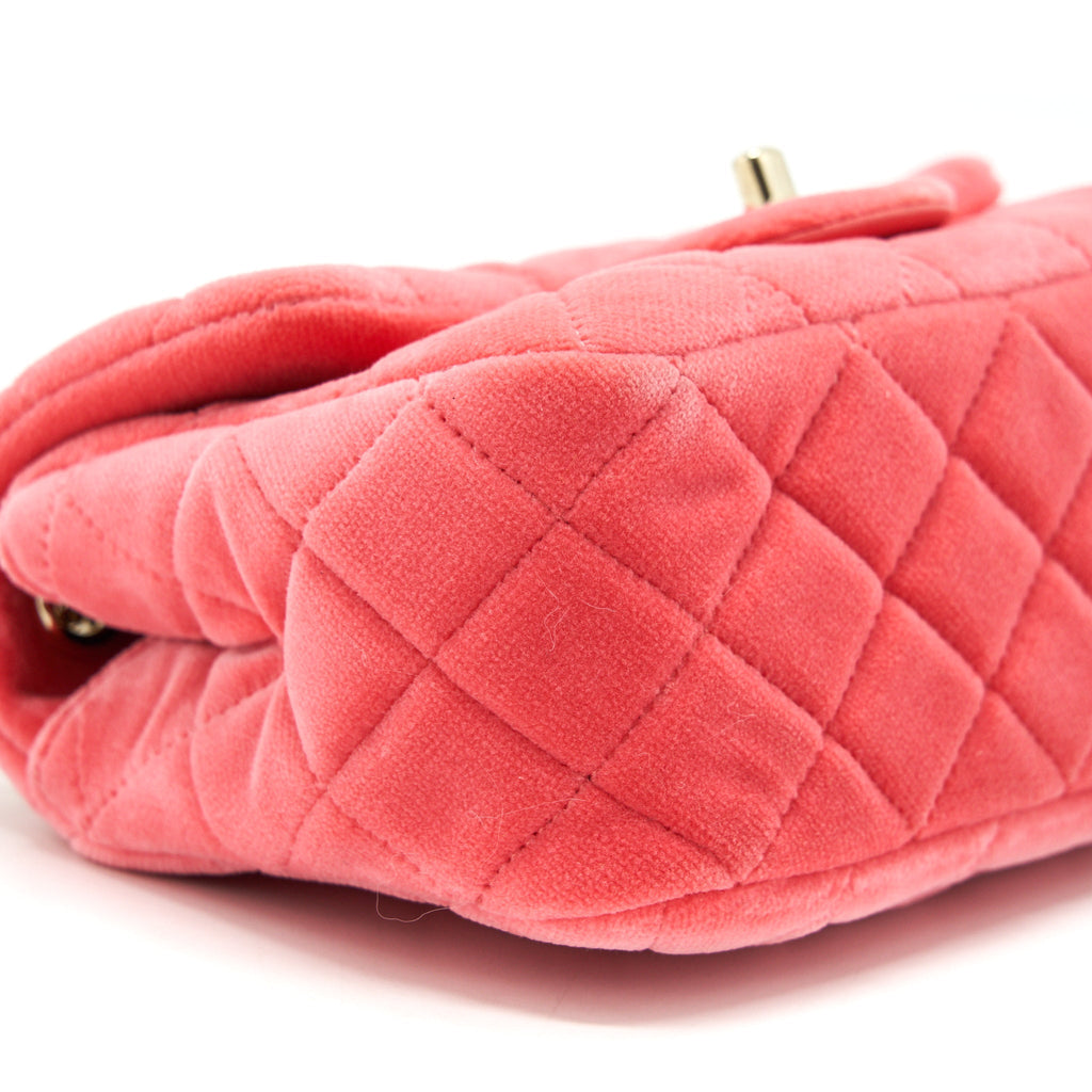 CHANEL PEARL CRUSH MINI SQUARE FLAP BAG VELVET PINK GHW