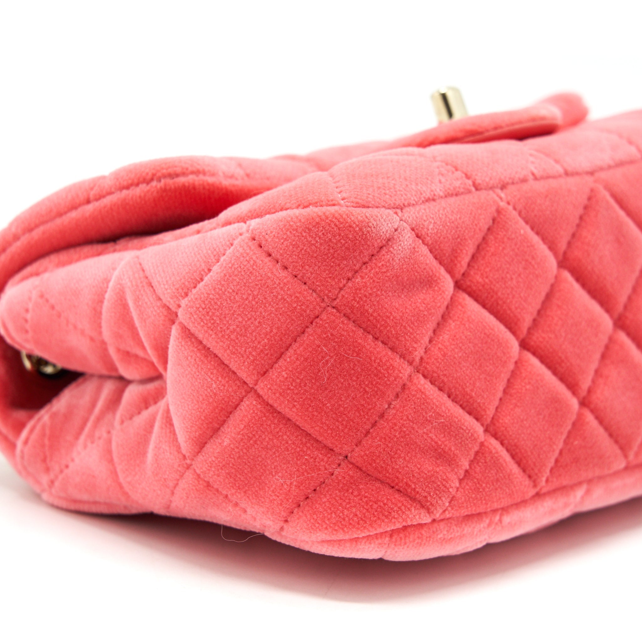 CHANEL PEARL CRUSH MINI SQUARE FLAP BAG VELVET PINK GHW