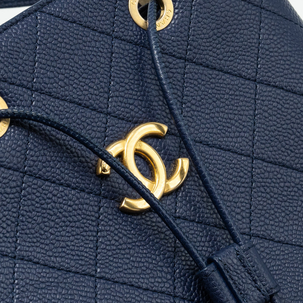 CHANEL TOP HANDLE DRAWSTRING BUCKET BAG CAVIAR NAVY  GHW