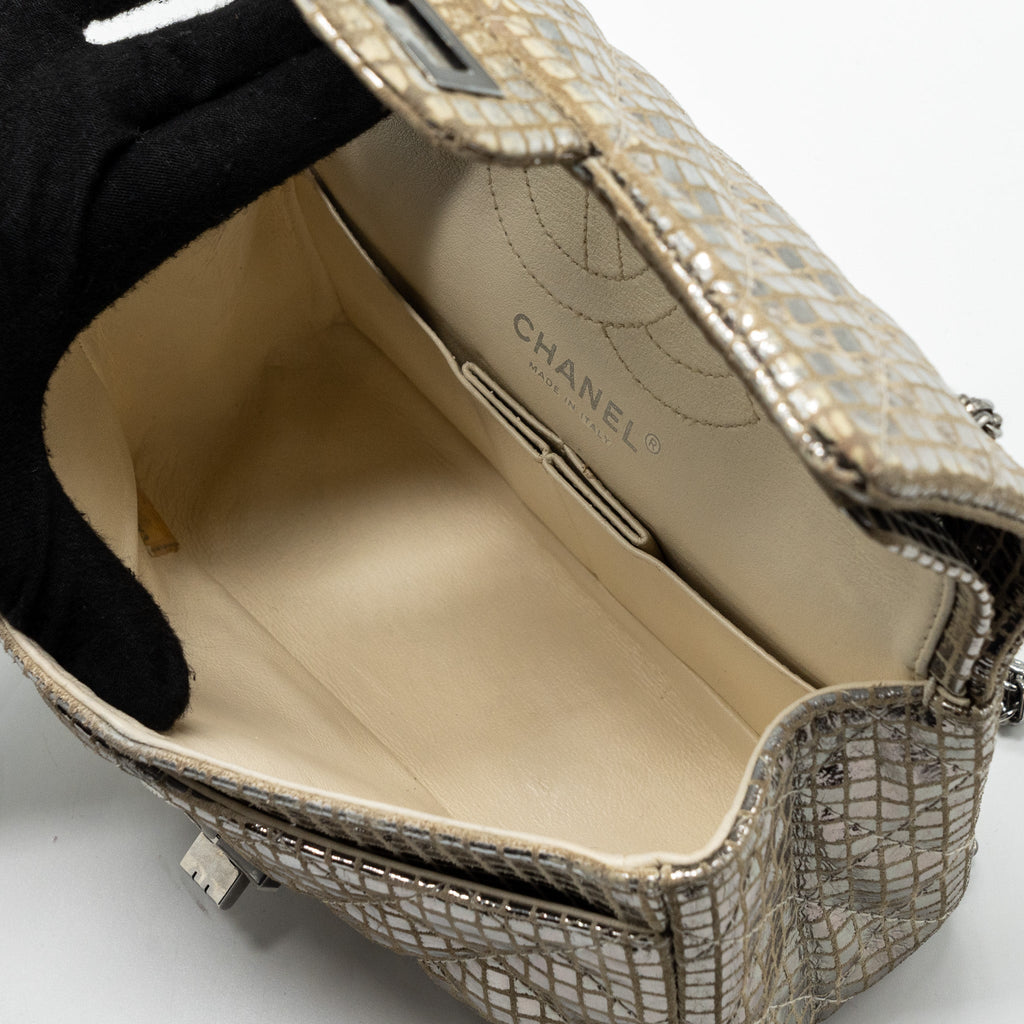 CHANEL MINI 2.55 REISSUE FLAP BAG CALFSKIN BEIGE / SILVER SHW