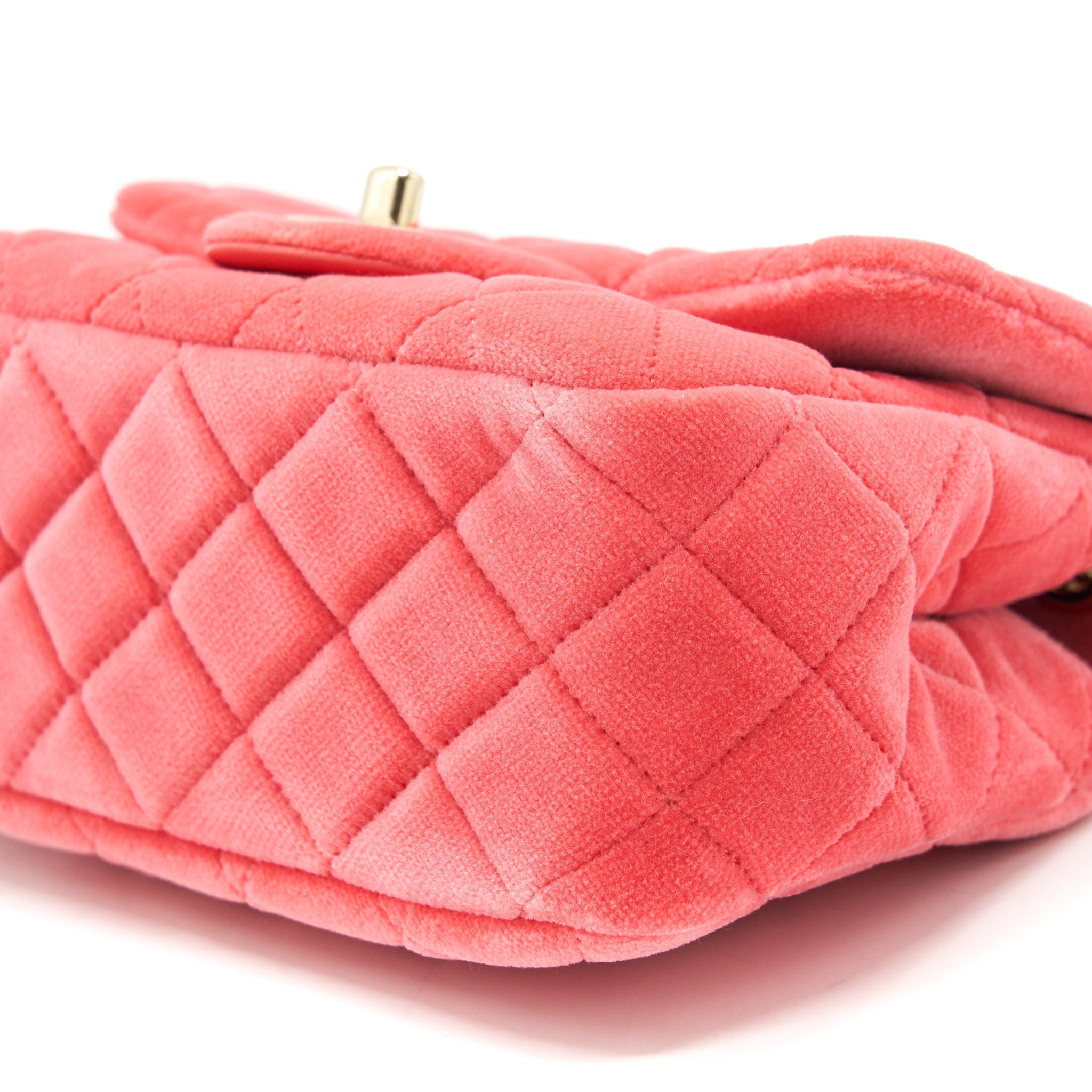 CHANEL PEARL CRUSH MINI SQUARE FLAP BAG VELVET PINK GHW