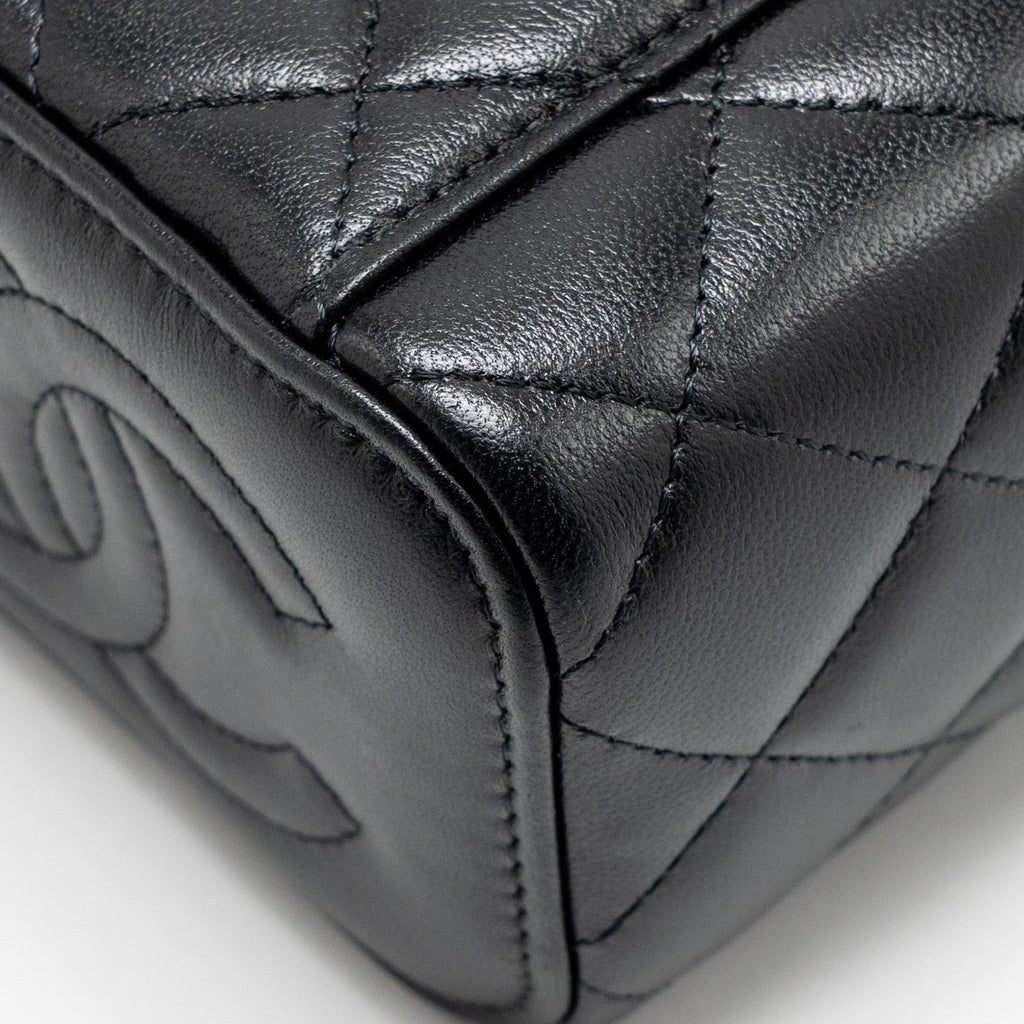 CHANEL PEARL CRUSH MINI VANITY WITH CHAIN LAMBSKIN BLACK GHW (MICROCHIP)