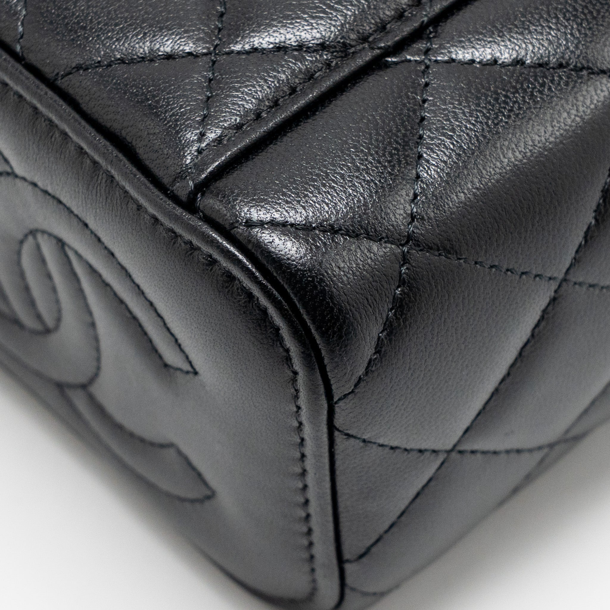 CHANEL PEARL CRUSH MINI VANITY WITH CHAIN LAMBSKIN BLACK GHW (MICROCHIP)