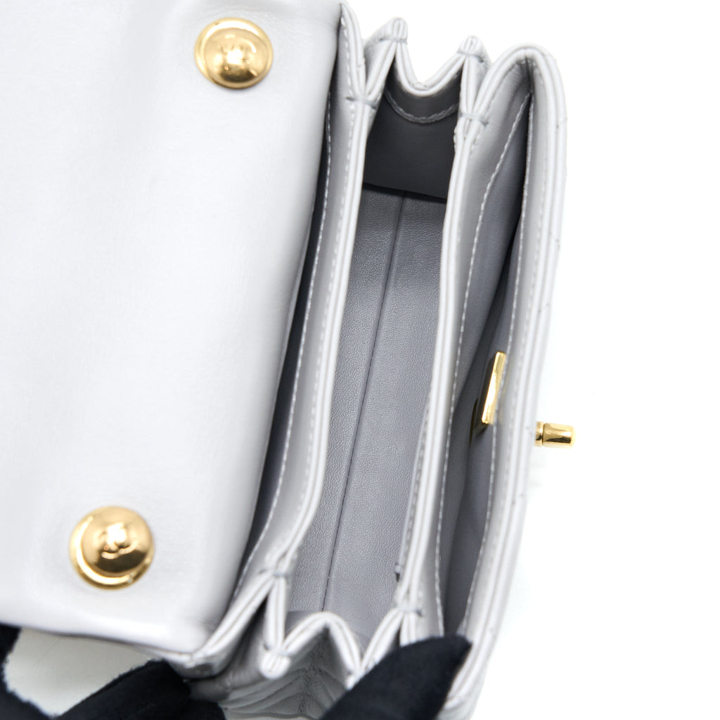 CHANEL QUILTED MINI FLAP BAG LAMBSKIN LIGHT GREY GHW (MICROCHIP)