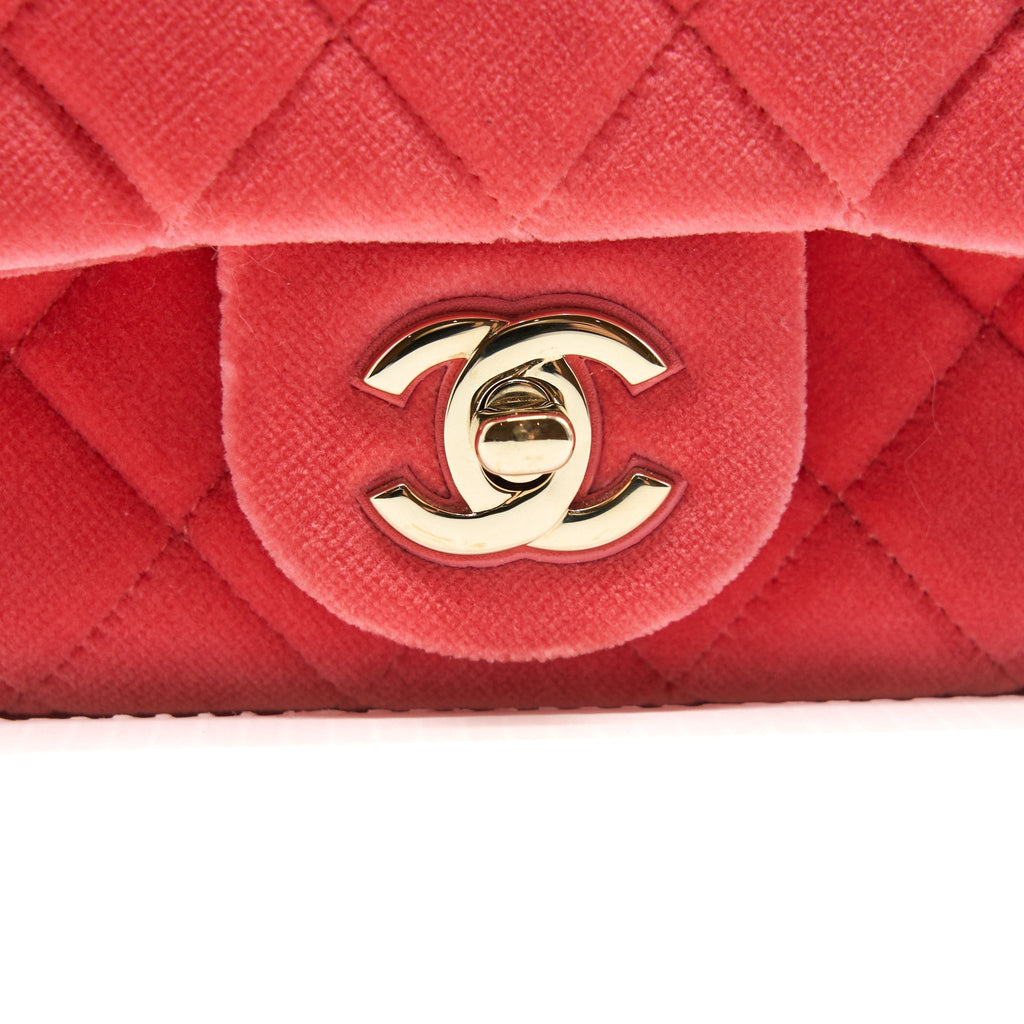 CHANEL PEARL CRUSH MINI SQUARE FLAP BAG VELVET PINK GHW