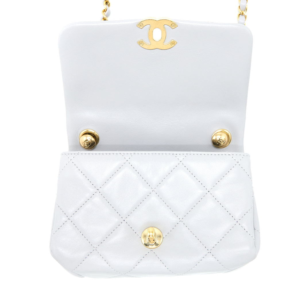 CHANEL QUILTED MINI FLAP BAG LAMBSKIN LIGHT GREY GHW (MICROCHIP)