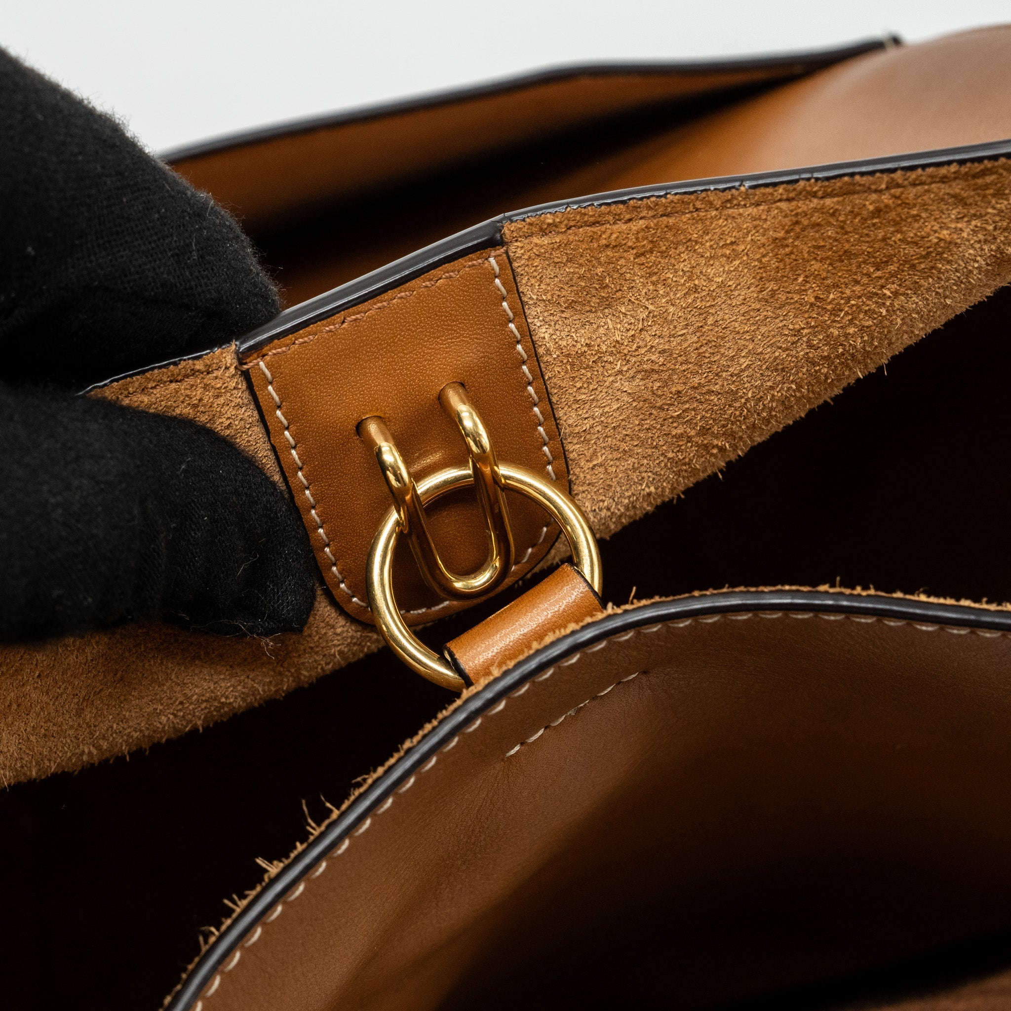 CELINE SANGLE BUCKET BAG LEATHER BROWN GHW