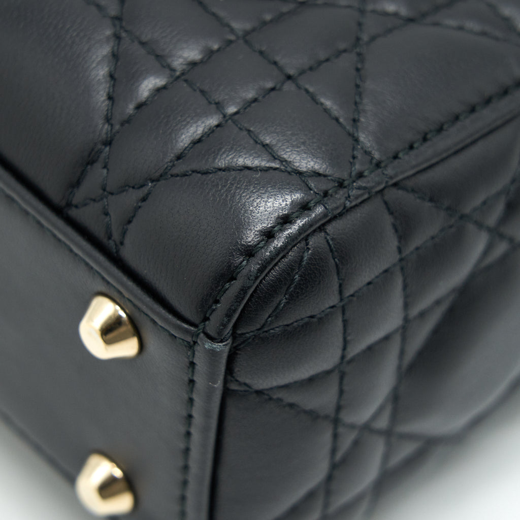 DIOR MINI LADY DIOR TOTE BAG LAMBSKIN BLACK LGHW