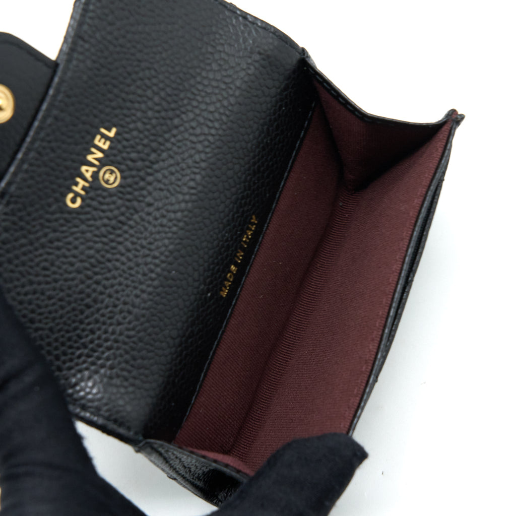 CHANEL CLASSIC FLAP CARD HOLDER CAVIAR BLACK GHW (MICROCHIP)