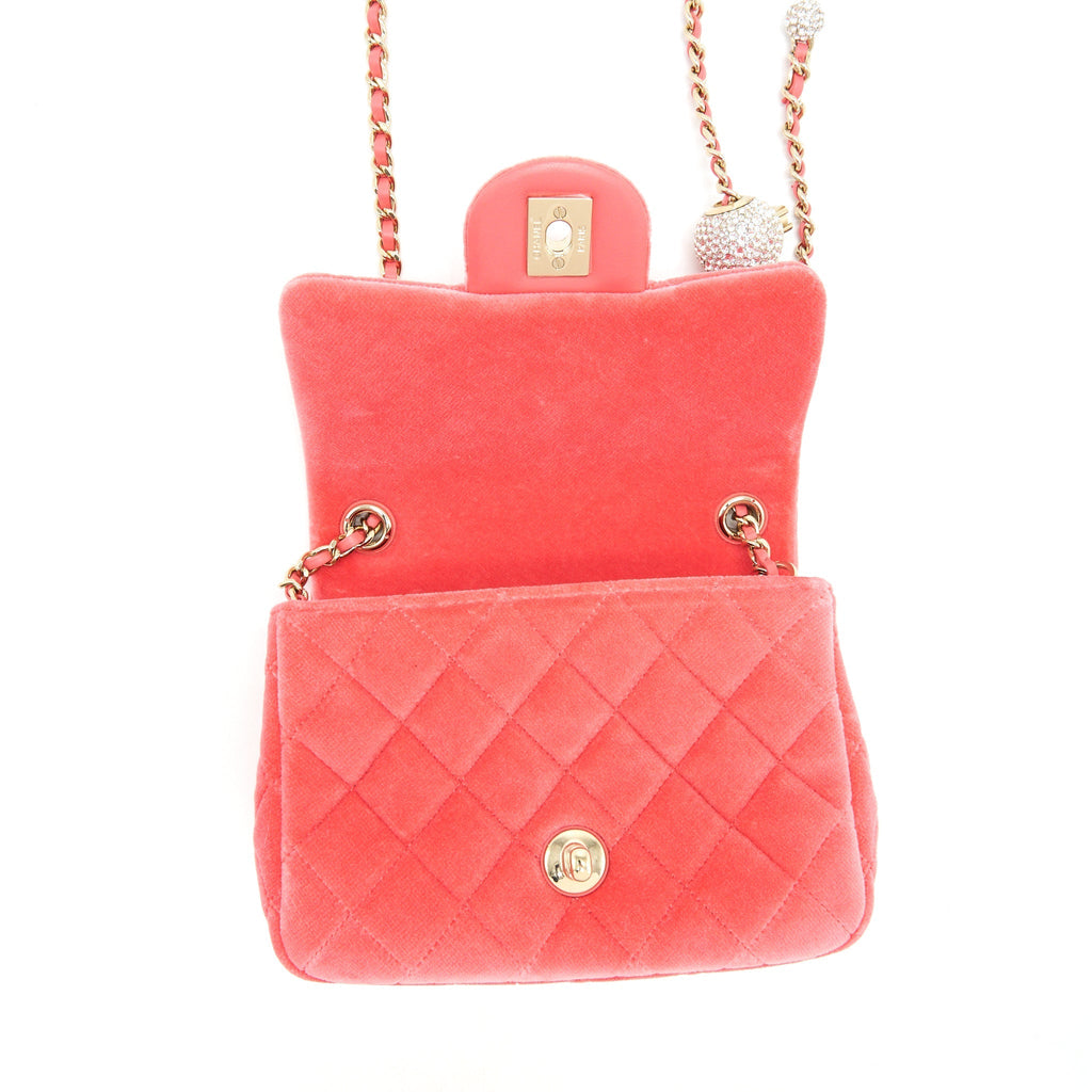CHANEL PEARL CRUSH MINI SQUARE FLAP BAG VELVET PINK GHW