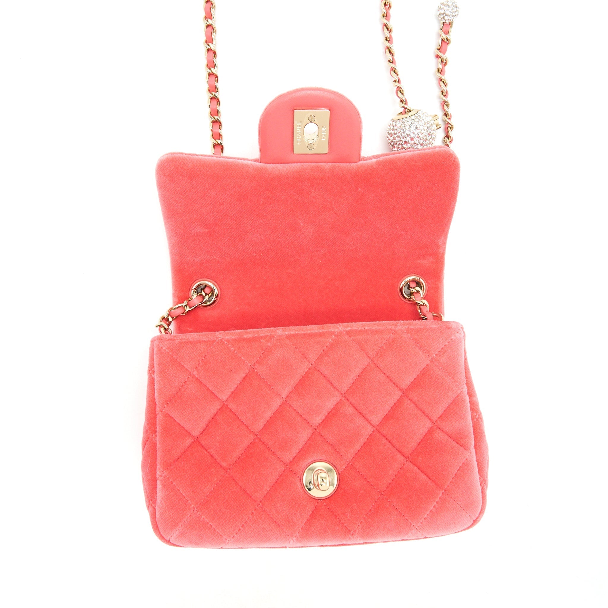 CHANEL PEARL CRUSH MINI SQUARE FLAP BAG VELVET PINK GHW