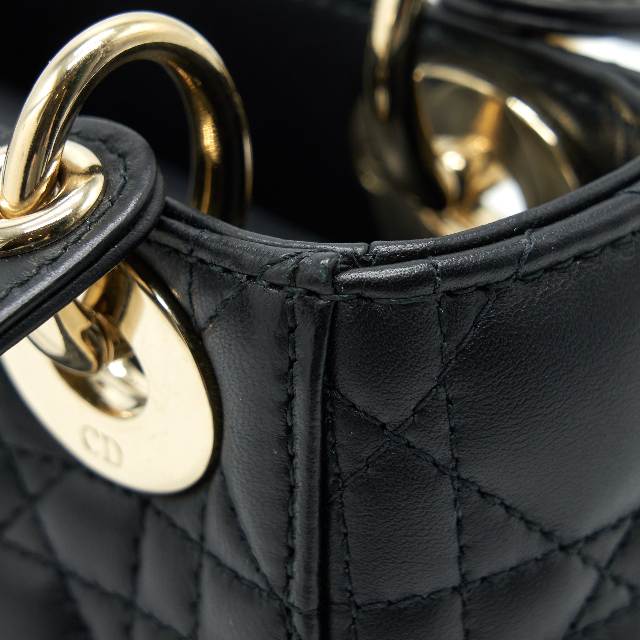 DIOR MINI LADY DIOR TOTE BAG LAMBSKIN BLACK LGHW