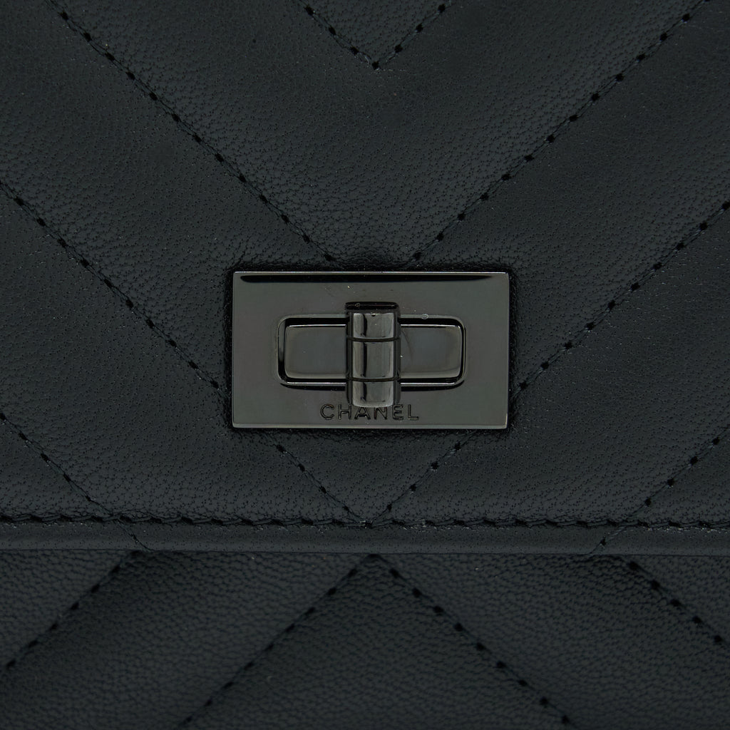 CHANEL 2.55 SO BLACK WALLET ON CHAIN CALFSKIN WITH BLACK HARDWARE