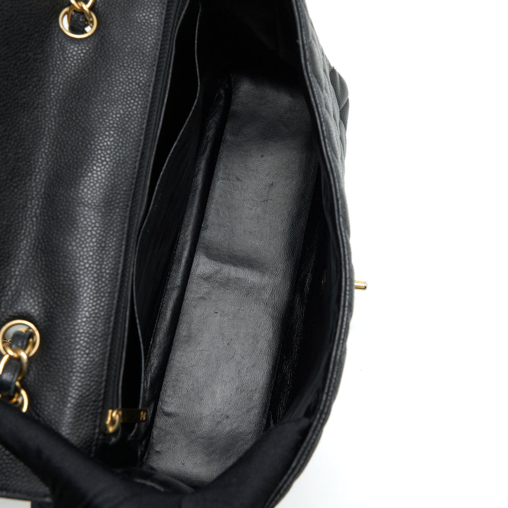 CHANEL JUMBO SINGLE FLAP BAG CAVIAR BLACK GHW