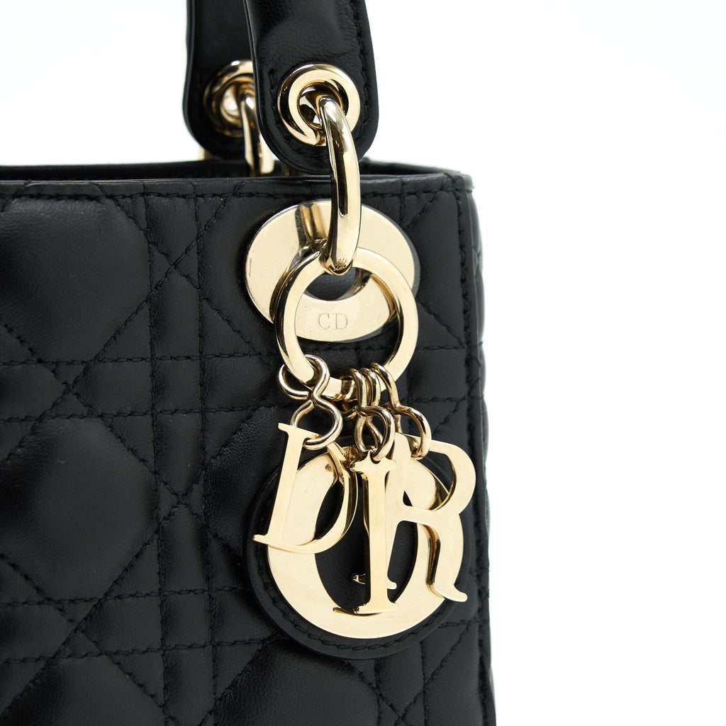 DIOR MINI LADY DIOR TOTE BAG LAMBSKIN BLACK LGHW