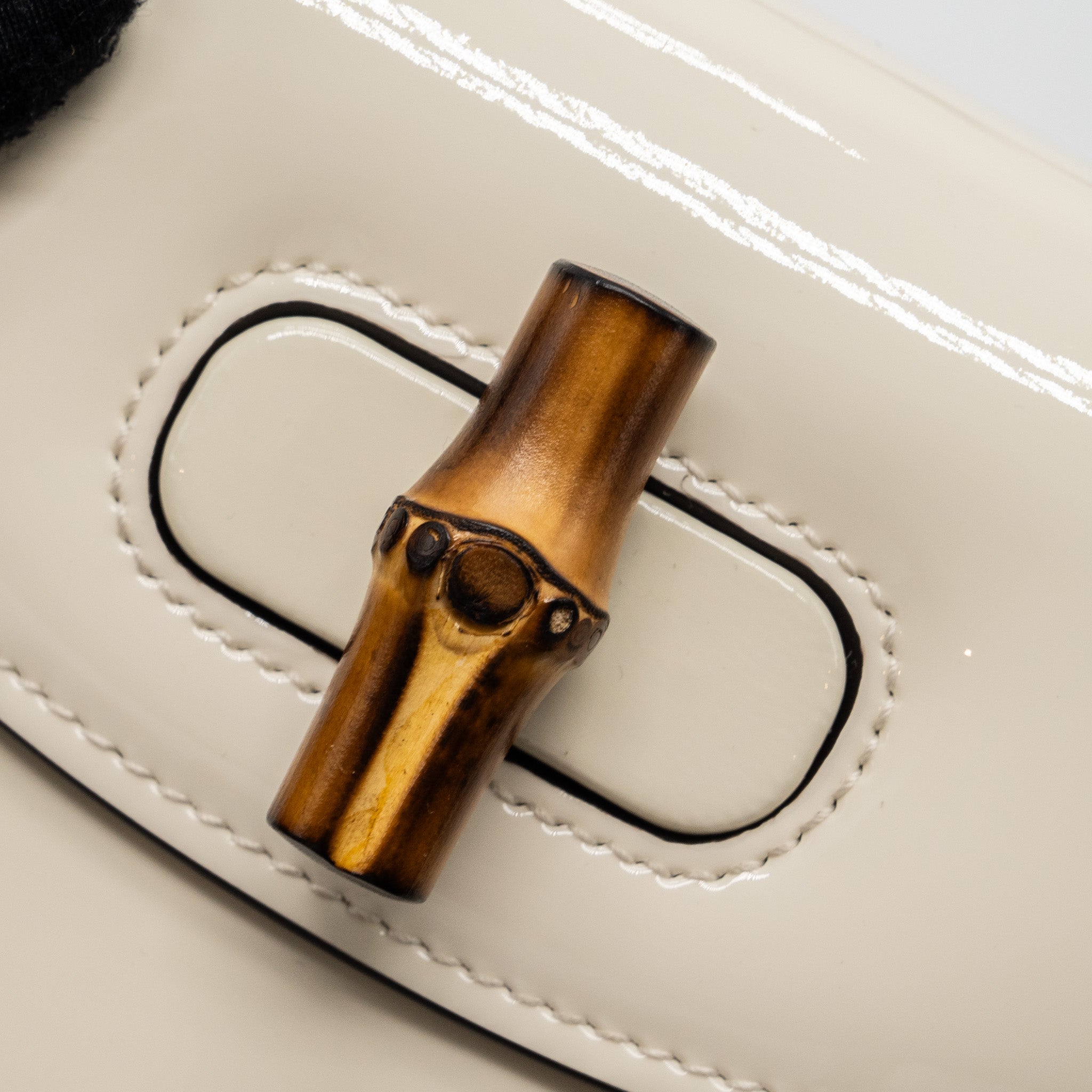 GUCCI BAMBOO 1947 MINI TOP HANDLE BAG PATENT LEATHER WHITE GHW