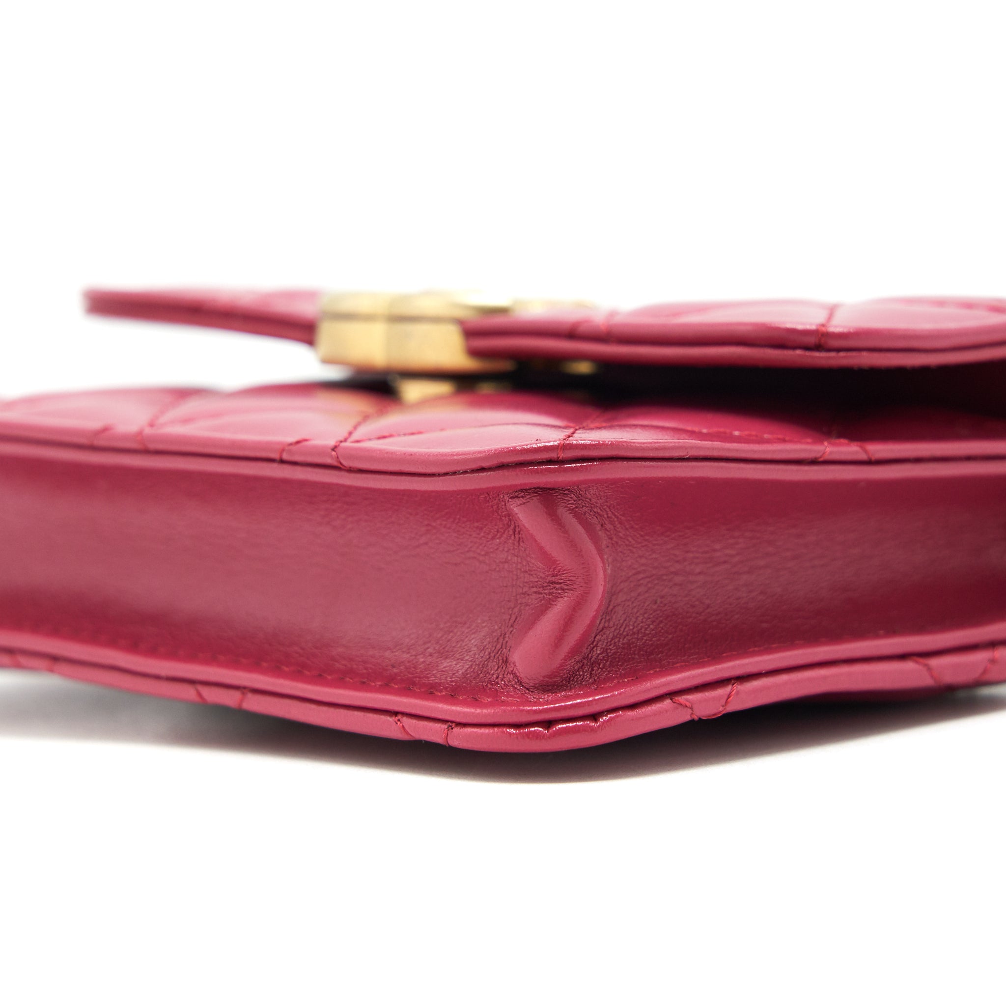 CHANEL 21A GOLD CRUSH MINI FLAP BAG WITH CHAIN CALFSKIN RASPBERRY PINK GHW