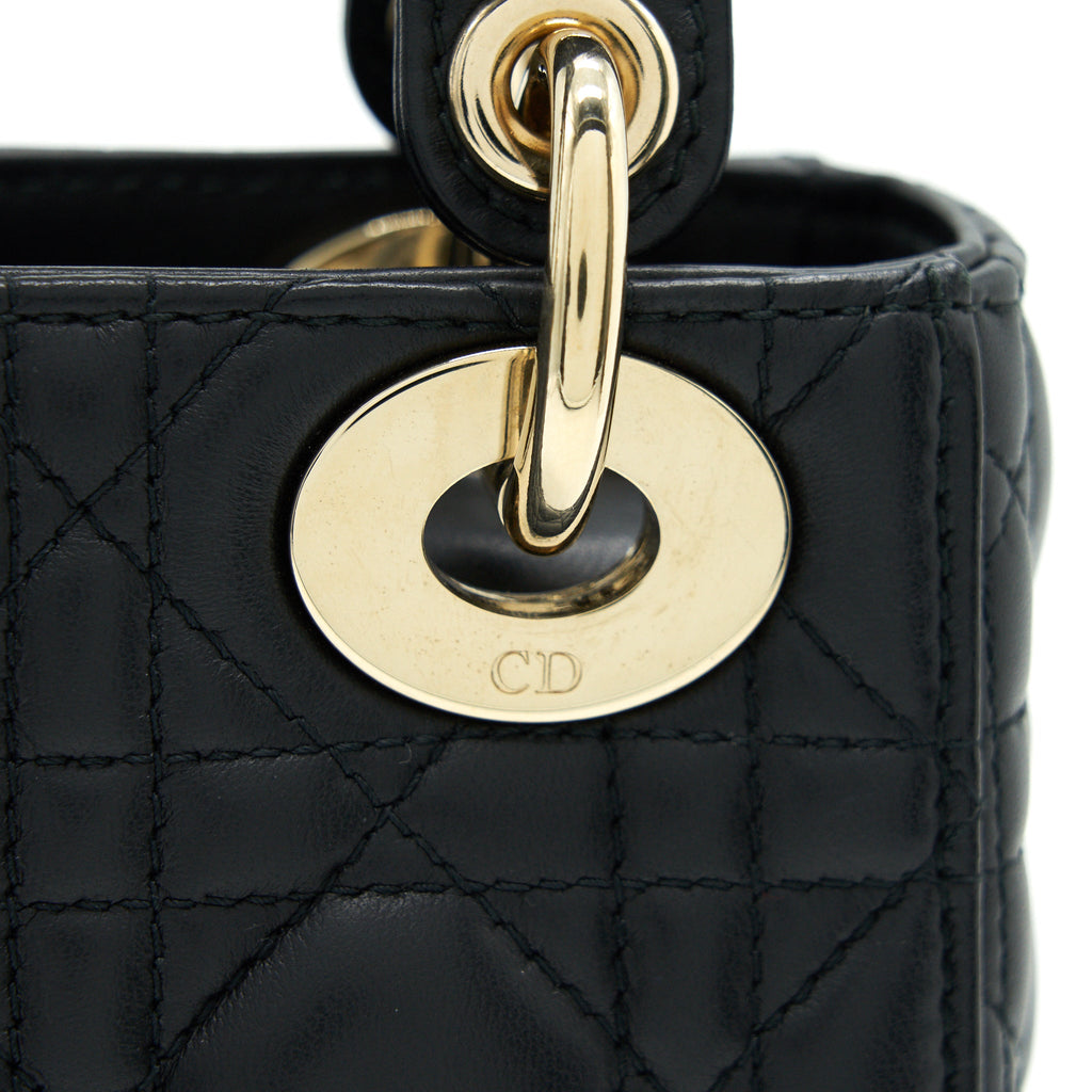 DIOR MINI LADY DIOR TOTE BAG LAMBSKIN BLACK LGHW