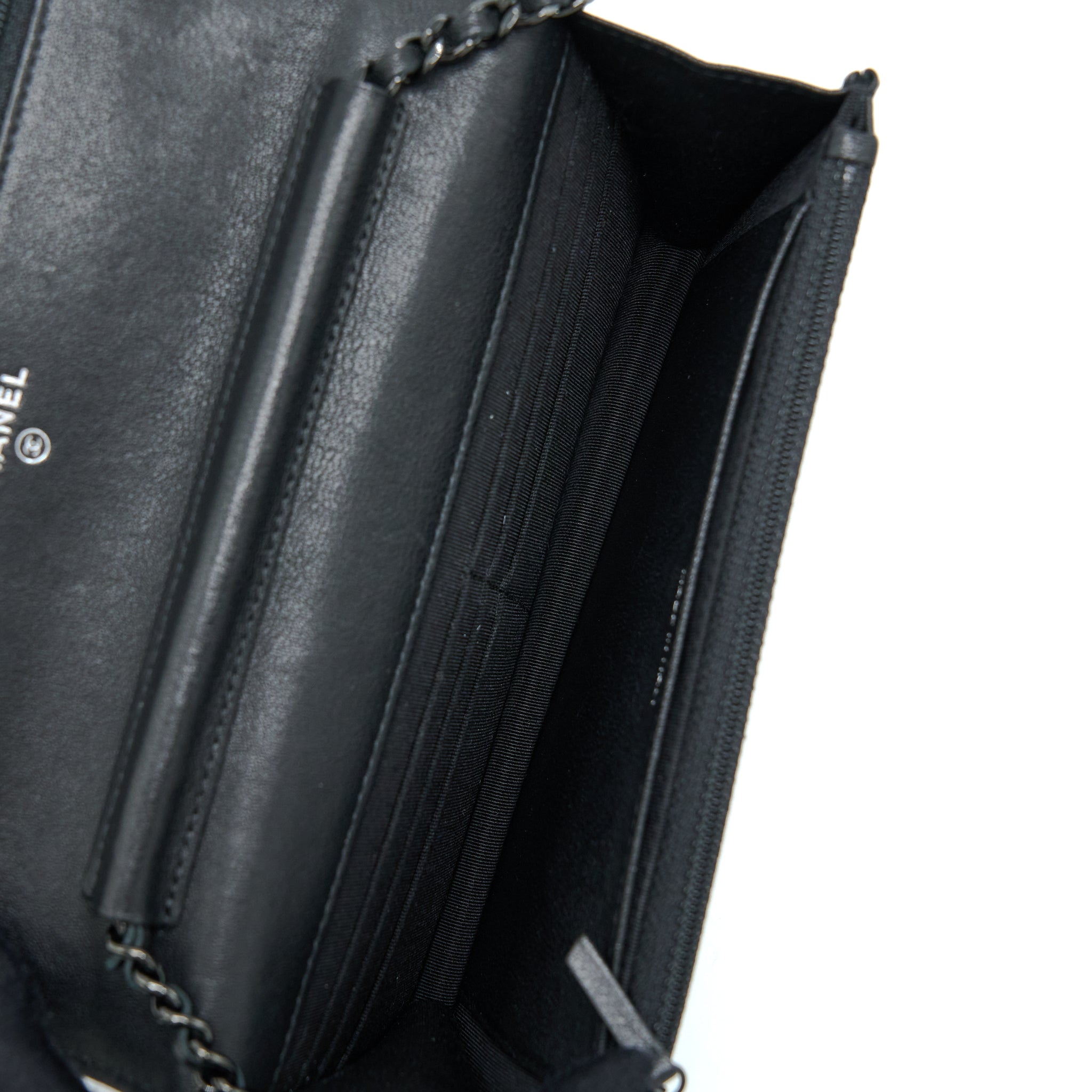 CHANEL 2.55 SO BLACK WALLET ON CHAIN CALFSKIN WITH BLACK HARDWARE