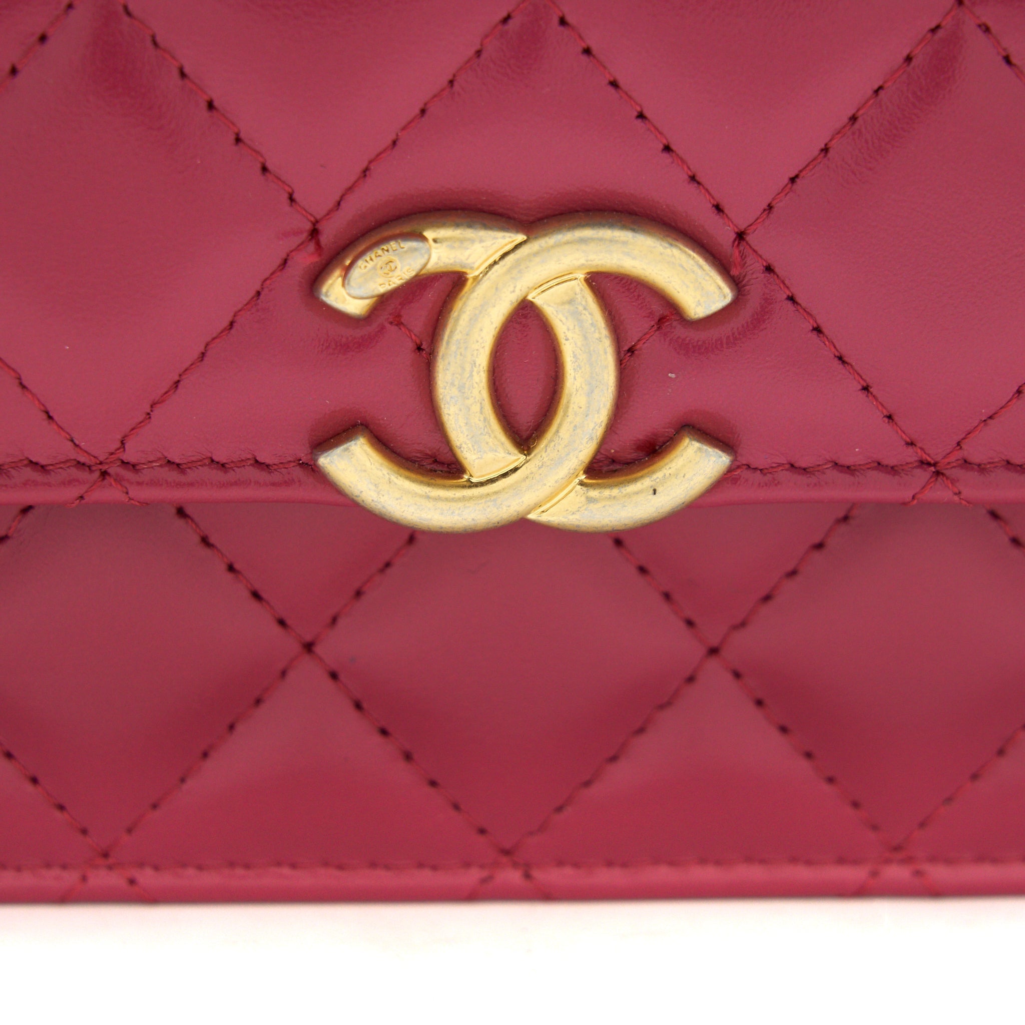 CHANEL 21A GOLD CRUSH MINI FLAP BAG WITH CHAIN CALFSKIN RASPBERRY PINK GHW