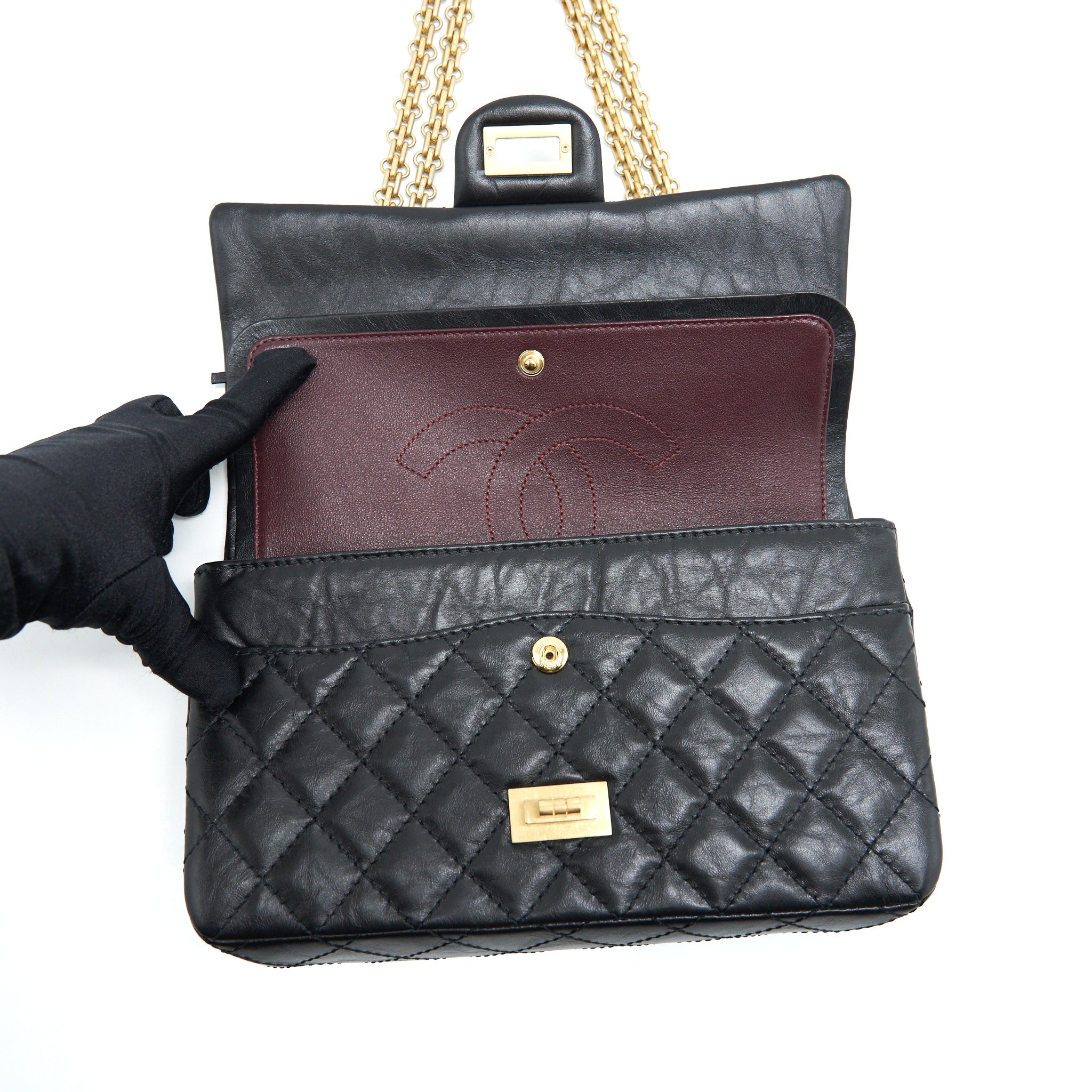 CHANEL SMALL REISSUE 2.55 FLAP BAG BLACK BRUSHED GHW