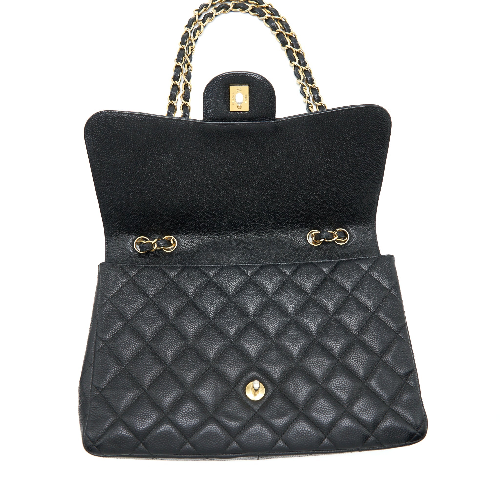 CHANEL JUMBO SINGLE FLAP BAG CAVIAR BLACK GHW