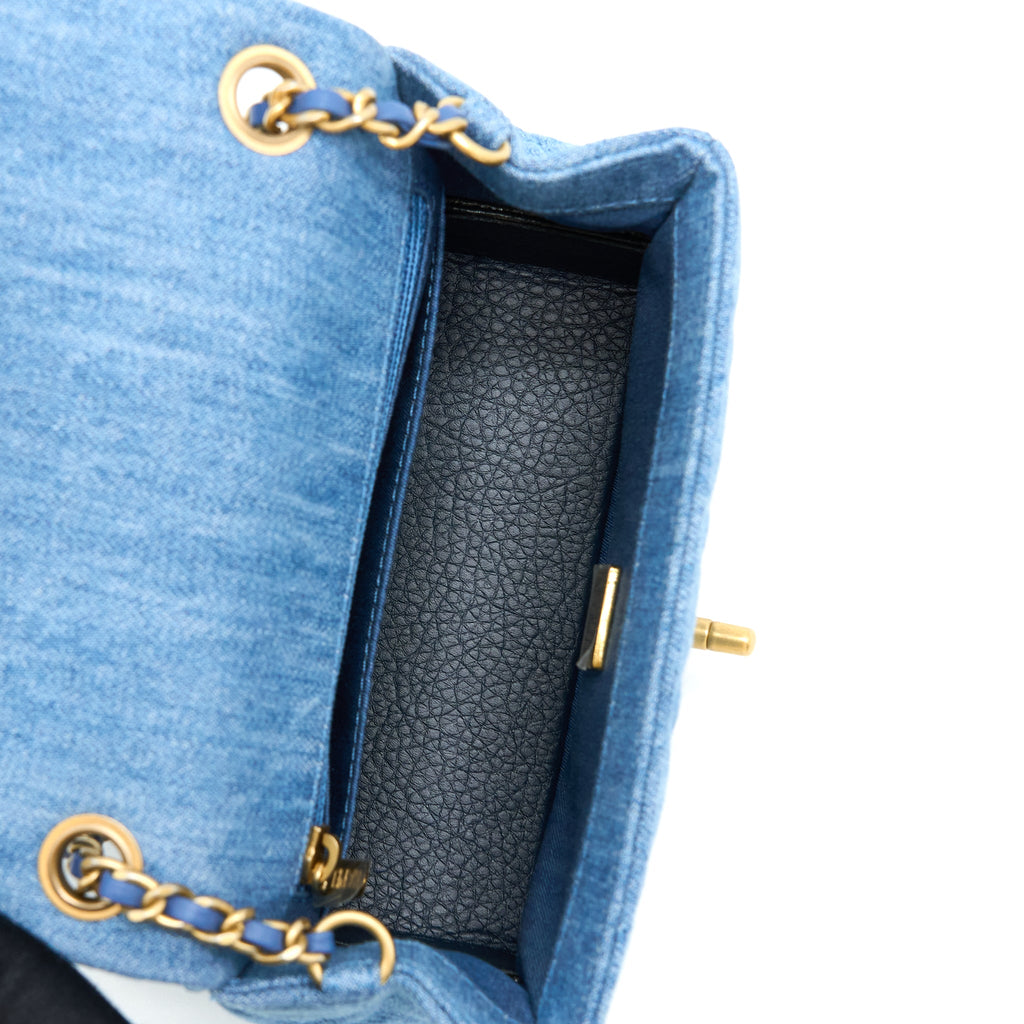 CHANEL PEARL CRUSH MINI SQUARE FLAP BAG DENIM GHW (MICROCHIP)