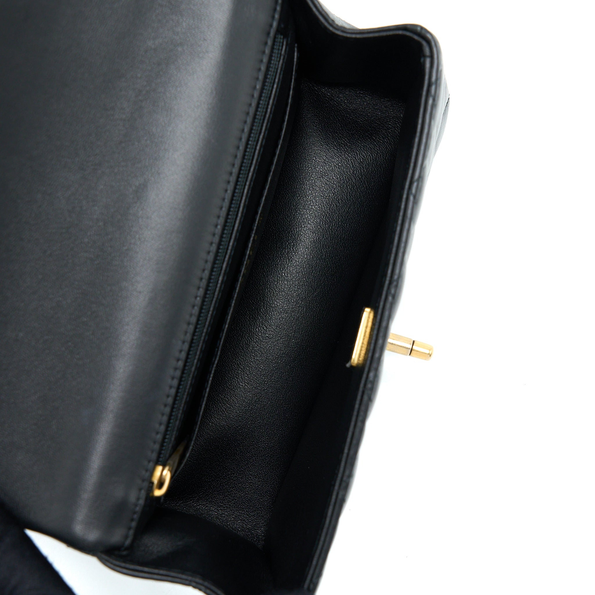 CHANEL 21K TOP HANDLE MINI RECTANGULAR FLAP BAG LAMBSKIN BLACK BRUSHED GHW(MICROCHIP)