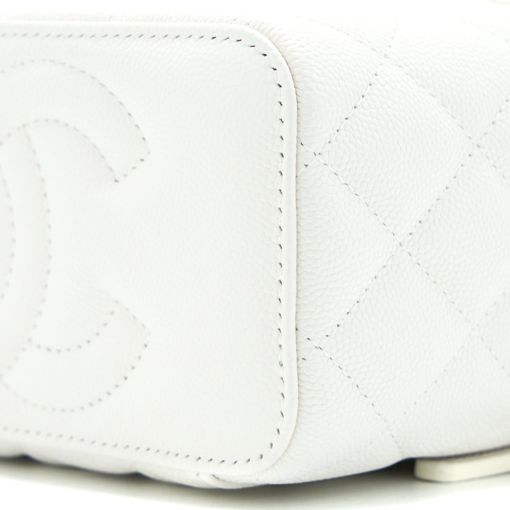 CHANEL LONG VANITY WITH CHAIN CAVIAR WHITE LGHW (MICROCHIP)