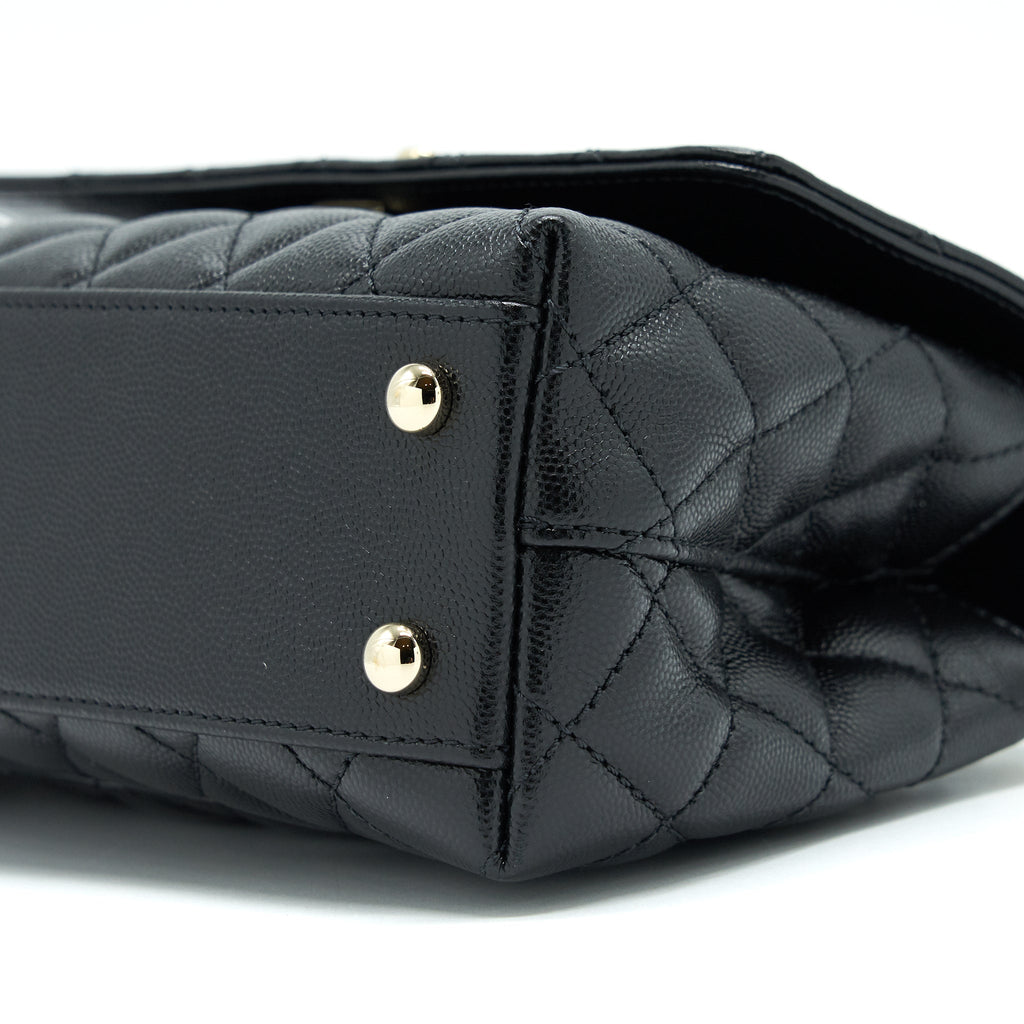 CHANEL SMALL COCO HANDLE 24CM CAVIAR BLACK LGHW EMBOSSED HANDLE (MICROCHIP)
