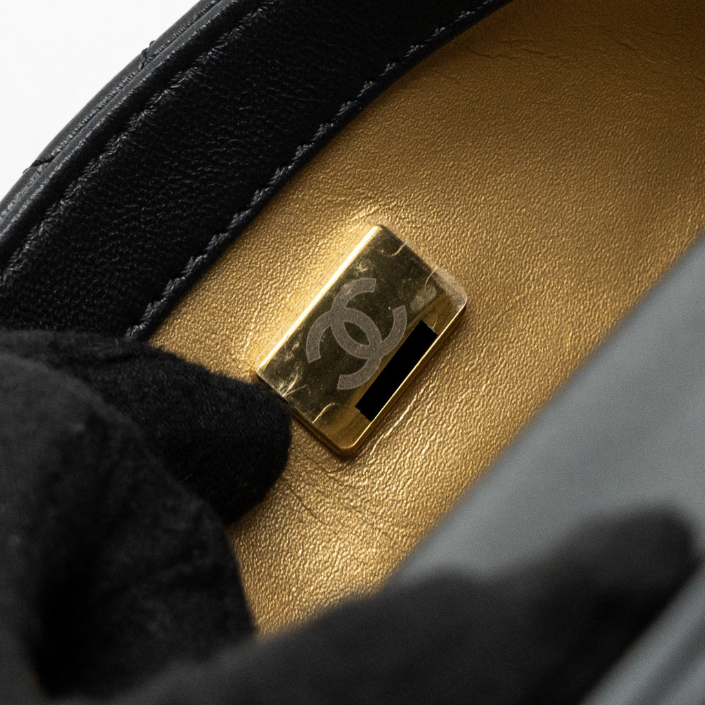 CHANEL PEARL CRUSH MINI  SQUARE FLAP BAG LAMBSKIN BLACK GHW (MICROCHIP)