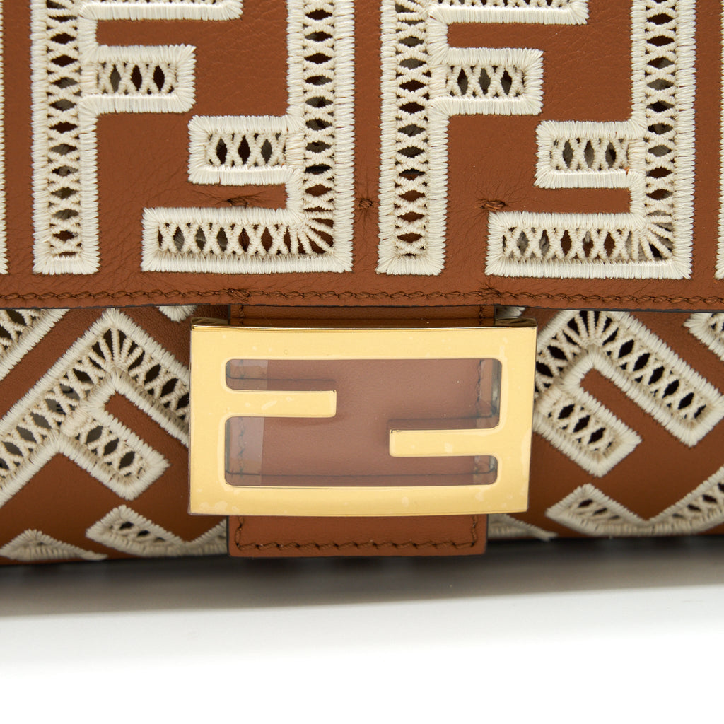 FENDI BAGUETTE CALFSKIN BROWN AND WHITE GHW