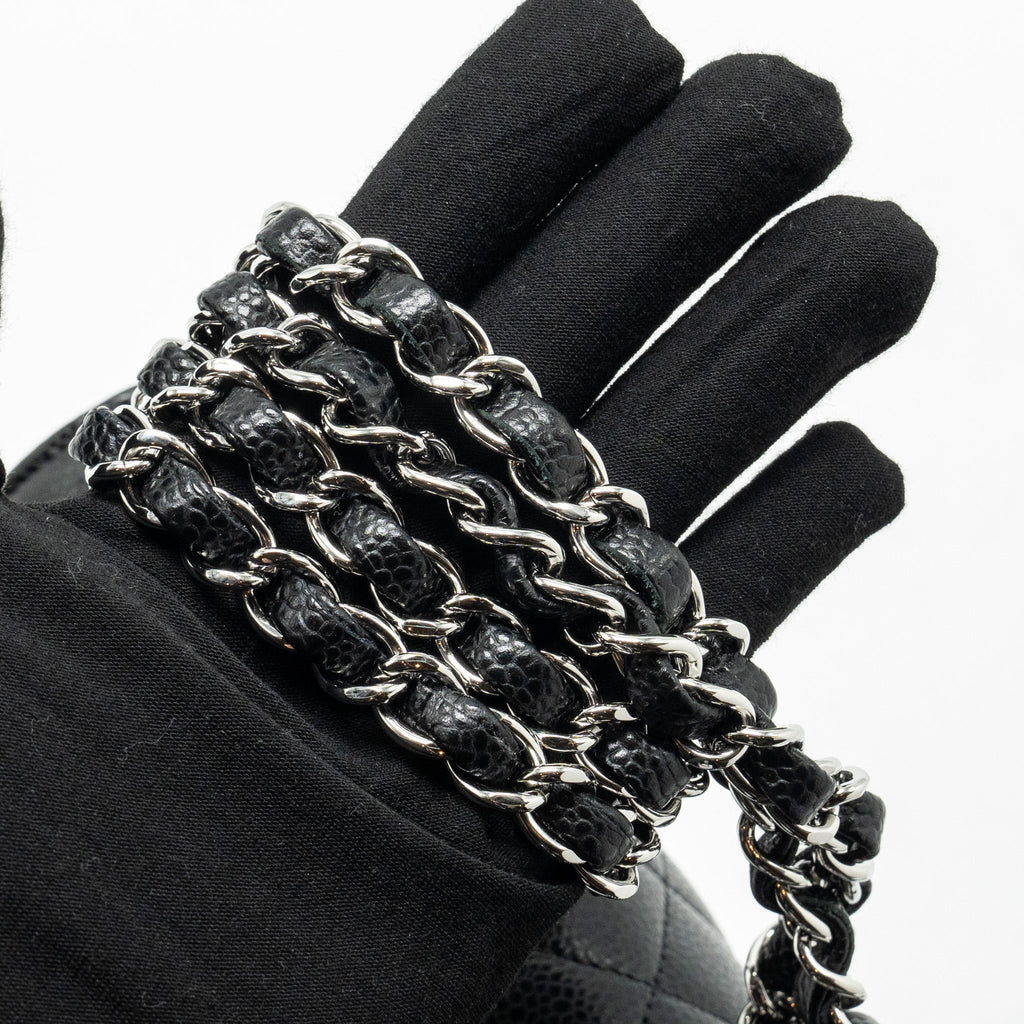 CHANEL SMALL CLASSIC DOUBLE FLAP BAG CAVIAR BLACK SHW (MICROCHIP)