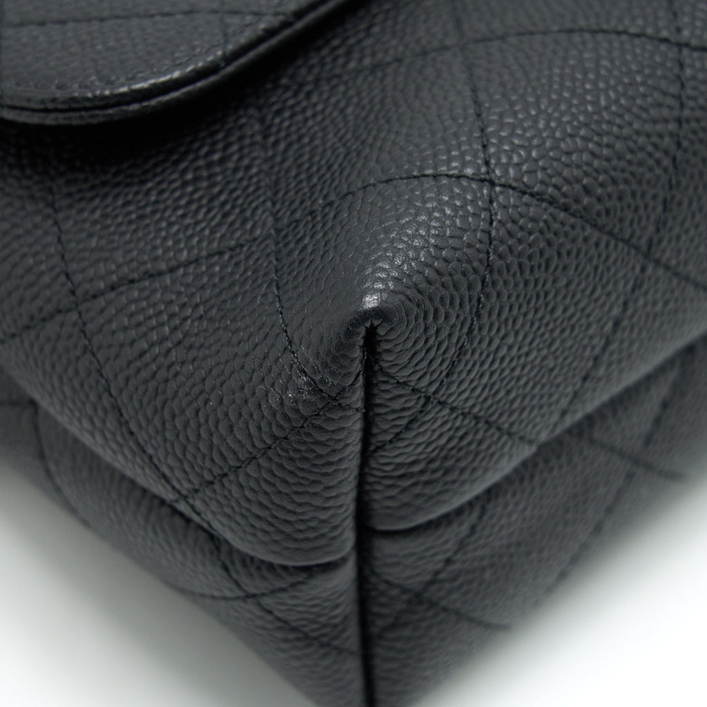 CHANEL CAVIAR QUILTED FLAP BAG WITH HANDLE AND CHAIN BLACK LGHW