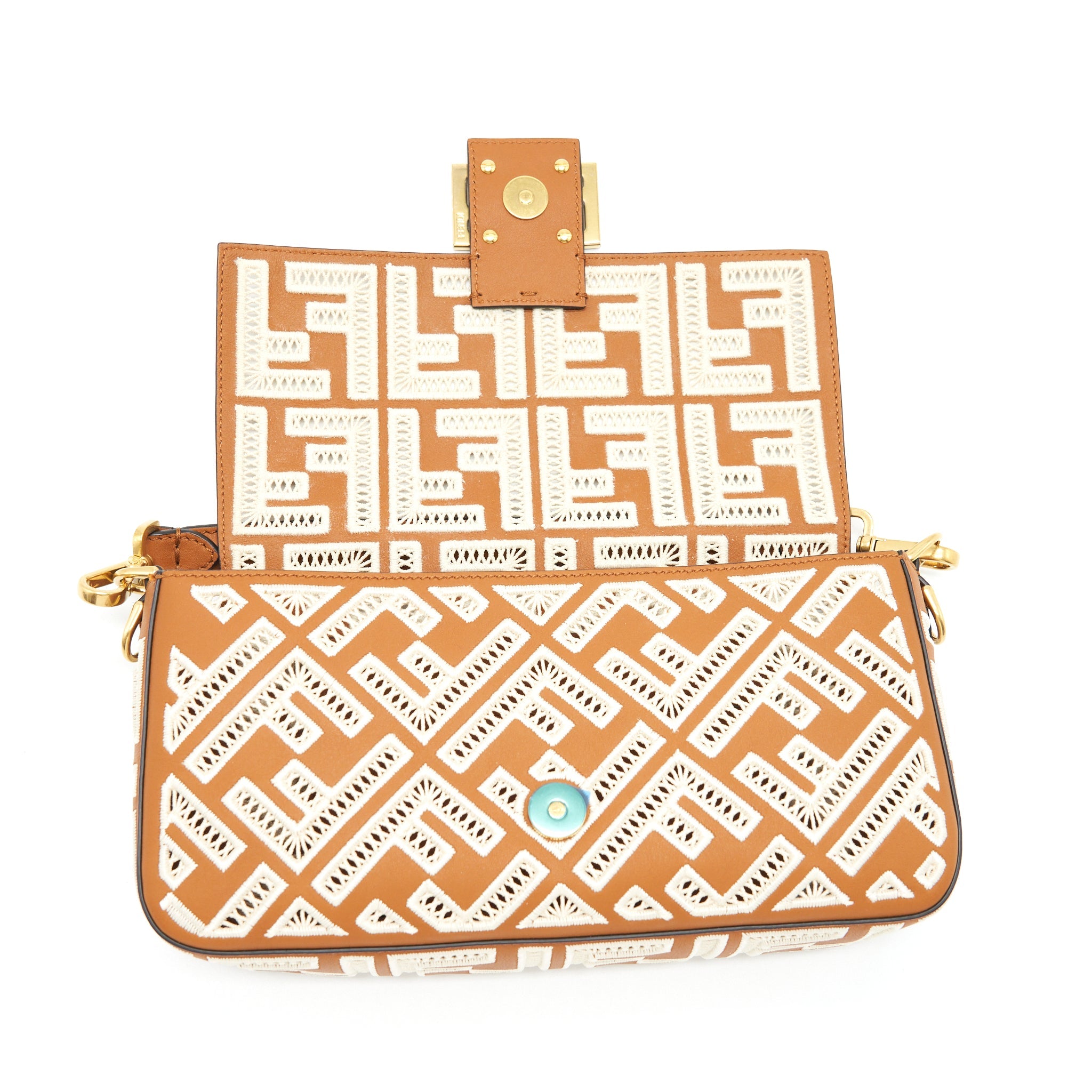 FENDI BAGUETTE CALFSKIN BROWN AND WHITE GHW