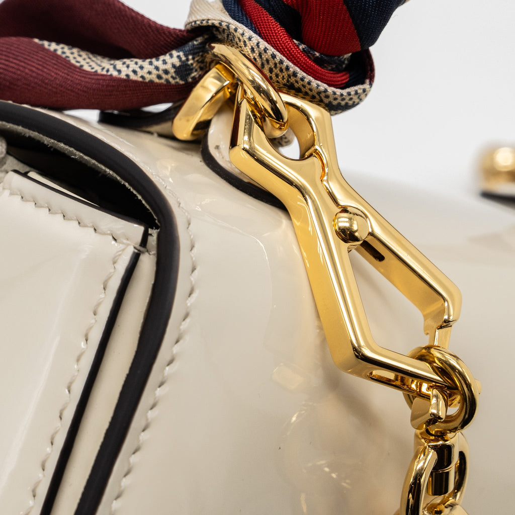GUCCI BAMBOO 1947 MINI TOP HANDLE BAG PATENT LEATHER WHITE GHW