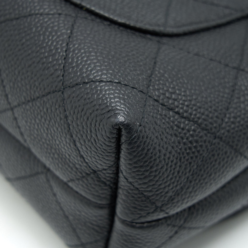 CHANEL CAVIAR QUILTED FLAP BAG WITH HANDLE AND CHAIN BLACK LGHW