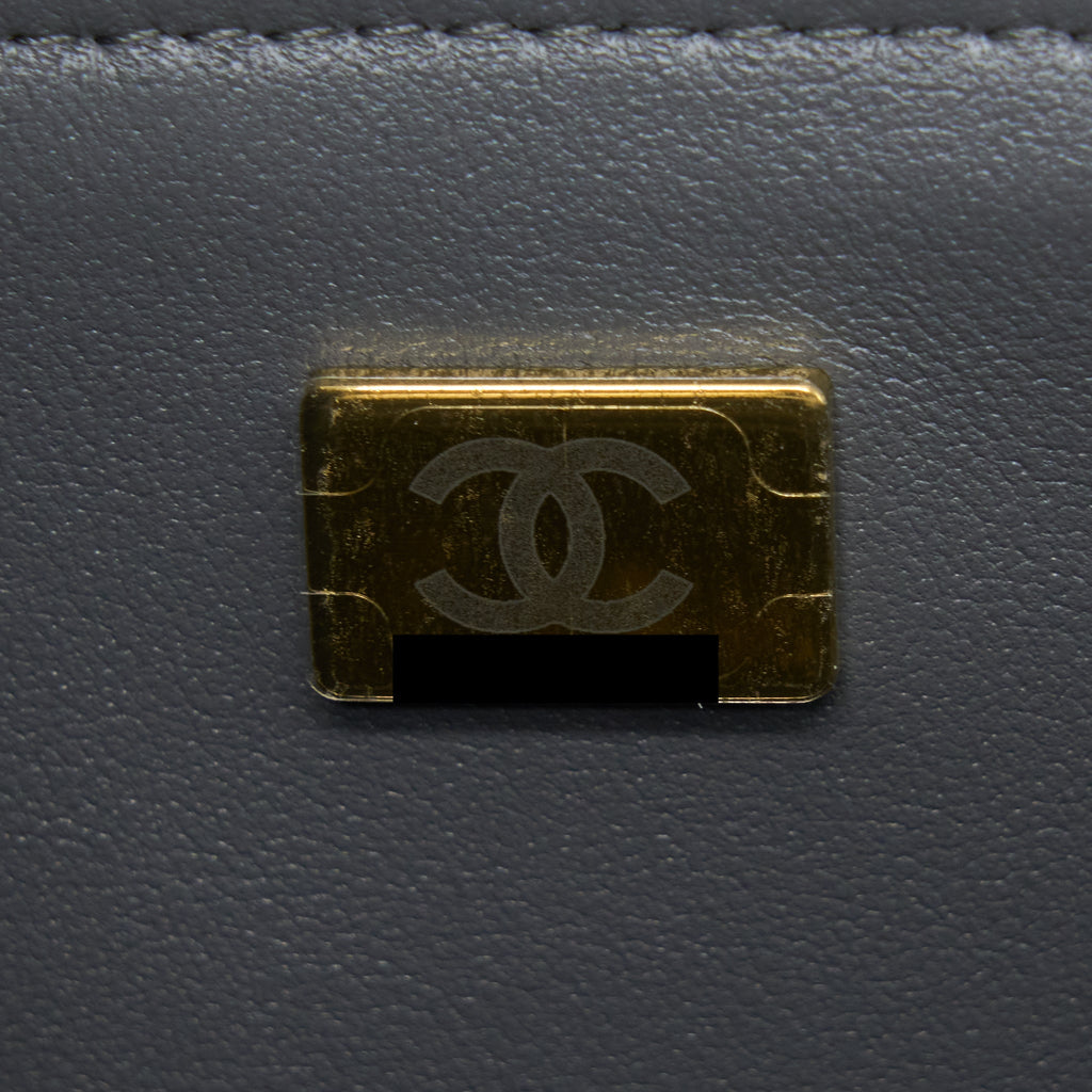 CHANEL 22A TOP HANDLE MINI RECTANGULAR FLAP BAG LAMBSKIN GREY LGHW(MICROCHIP)