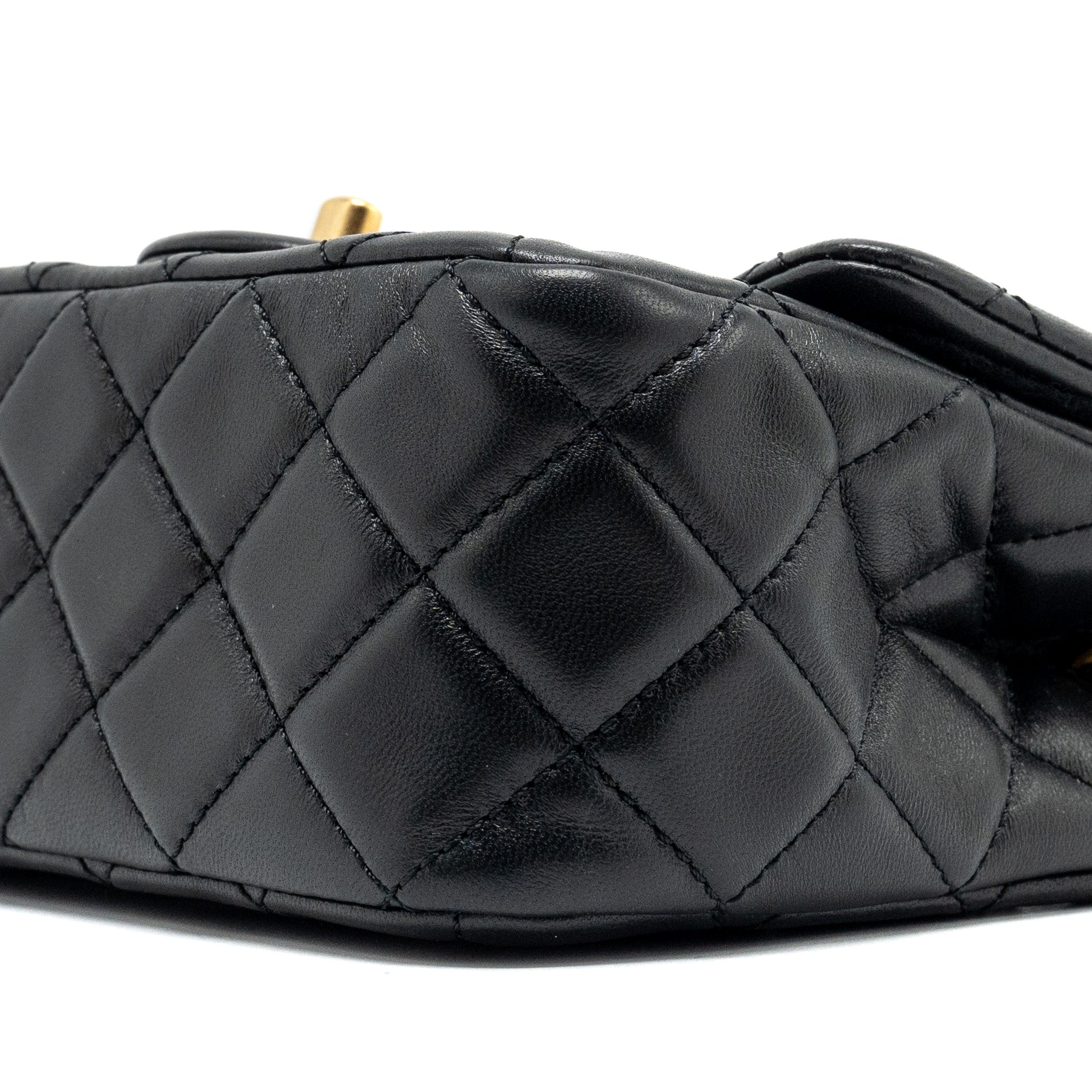 CHANEL PEARL CRUSH MINI SQUARE LAMBSKIN BLACK GHW (MICROCHIP)