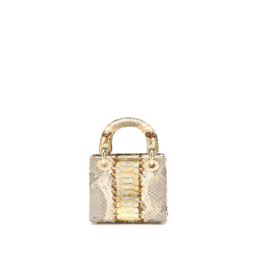 DIOR MINI LADY DIOR PYTHON GOLD/BEIGE LGHW