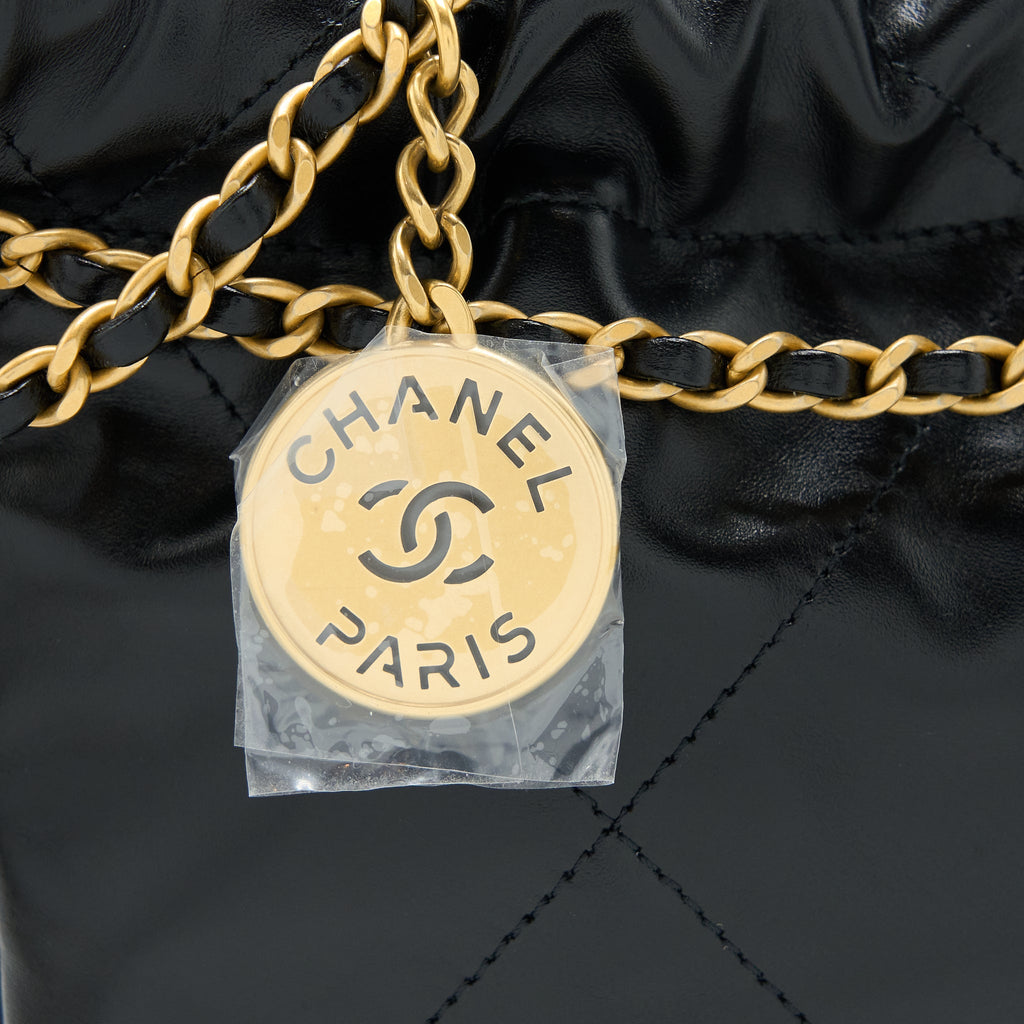 CHANEL 23S MINI 22 BAG AGED CALFSKIN BLACK BRUSHED GHW (MICROCHIP)