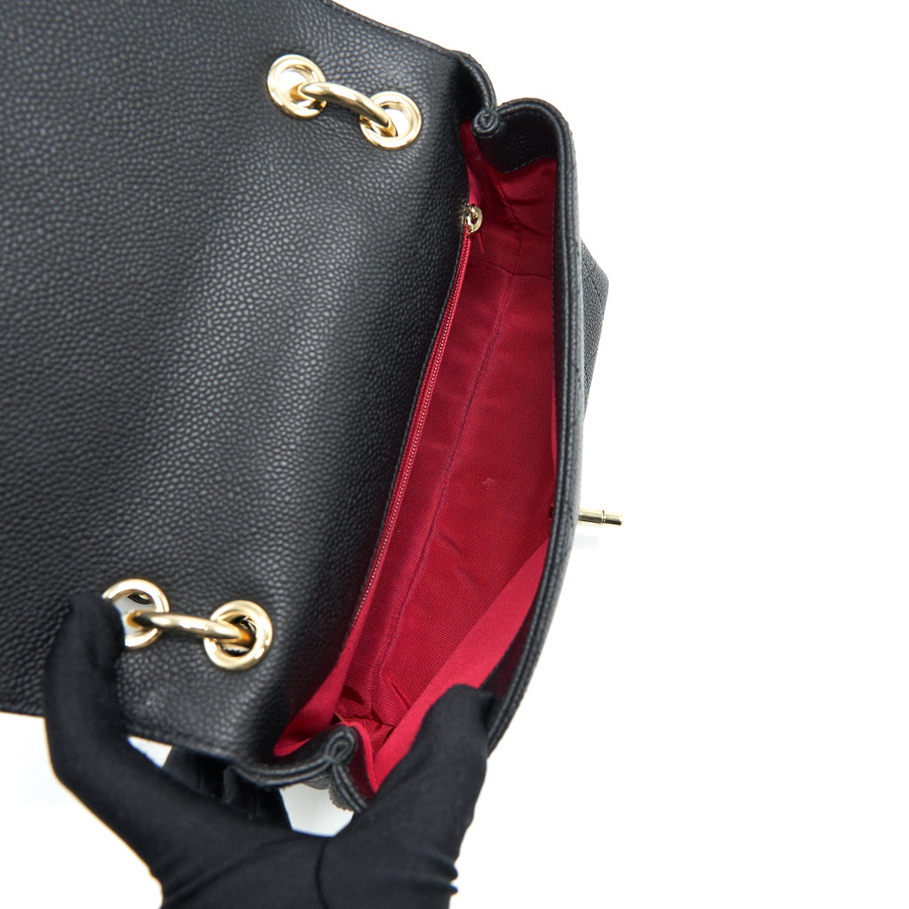 CHANEL CAVIAR QUILTED FLAP BAG WITH HANDLE AND CHAIN BLACK LGHW