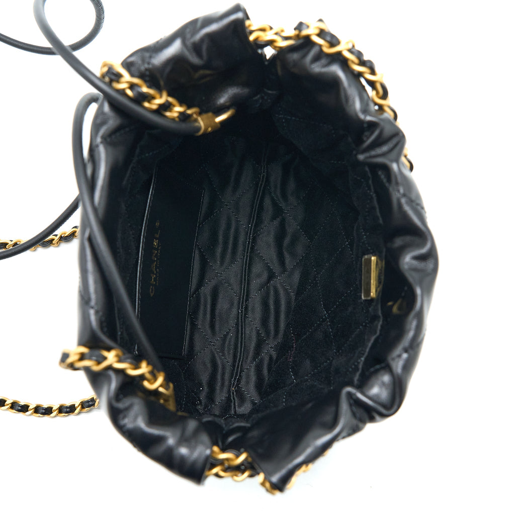 CHANEL 23S MINI 22 BAG AGED CALFSKIN BLACK BRUSHED GHW (MICROCHIP)