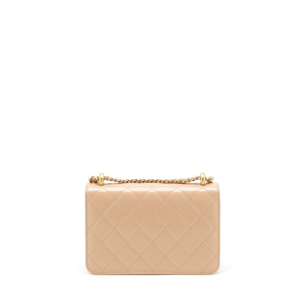 CHANEL 21A GOLD CRUSH FLAP BAG CALFSKIN BEIGE GHW