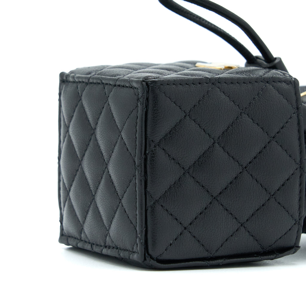 CHANEL MINI VANITY BUCKET CROSSBODY LAMBSKIN BLACK BRUSHED GHW