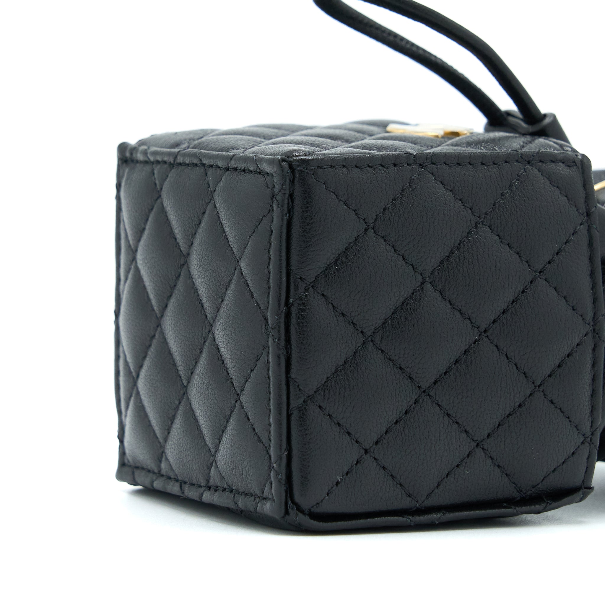 CHANEL MINI VANITY BUCKET CROSSBODY LAMBSKIN BLACK BRUSHED GHW