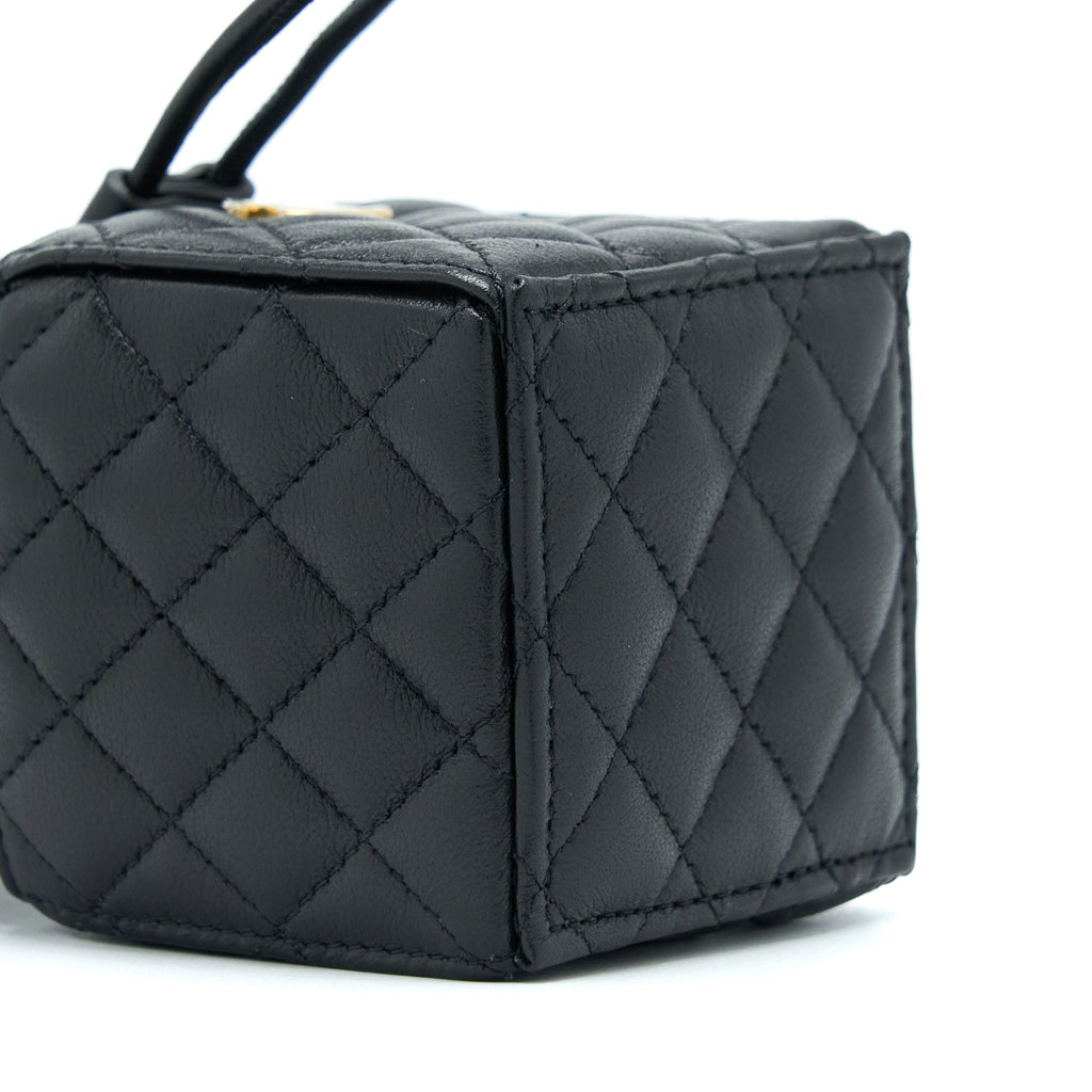 CHANEL MINI VANITY BUCKET CROSSBODY LAMBSKIN BLACK BRUSHED GHW