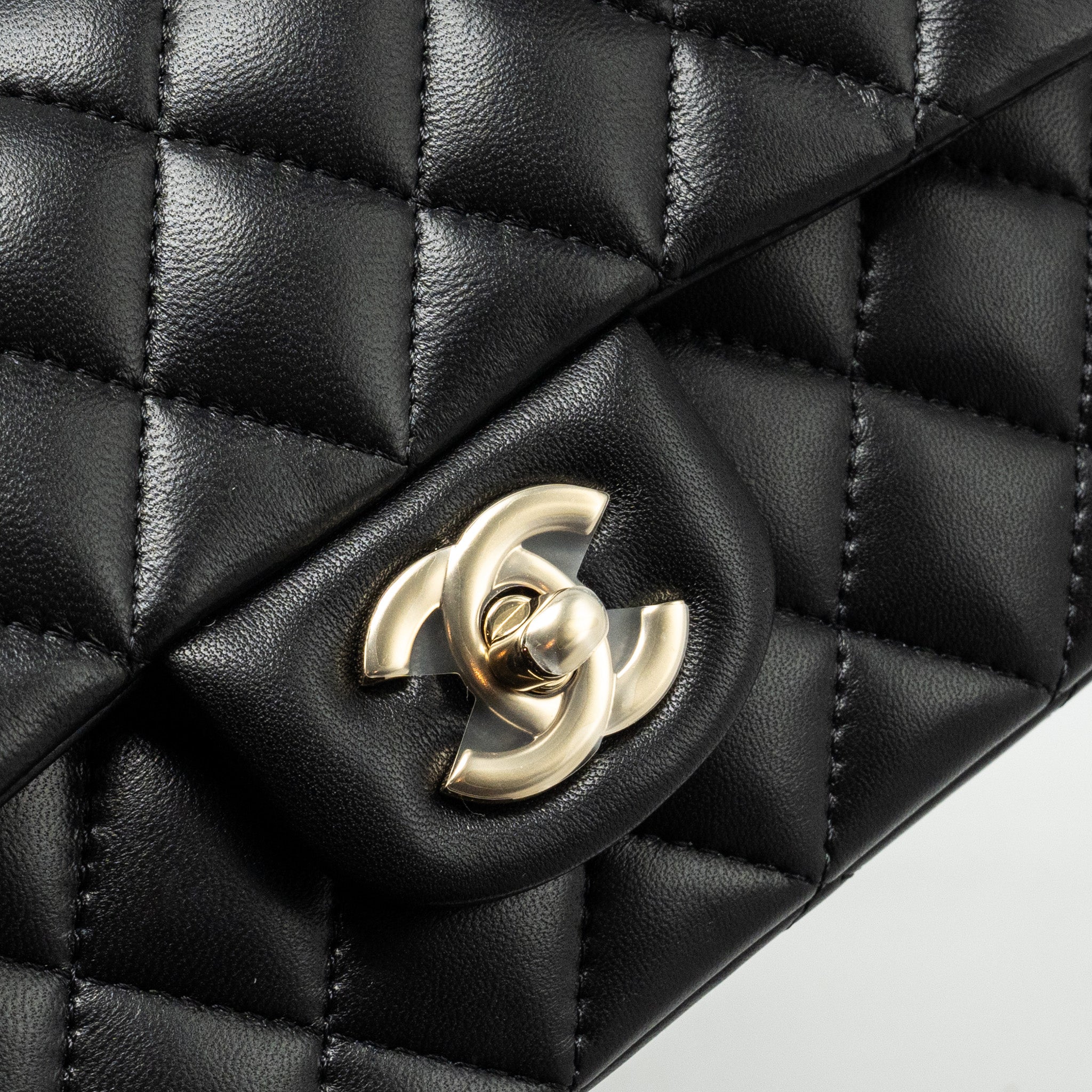 CHANEL TOP HANDLE MINI RECTANGULAR FLAP BAG LAMBSKIN BLACK LGHW (MICROCHIP)